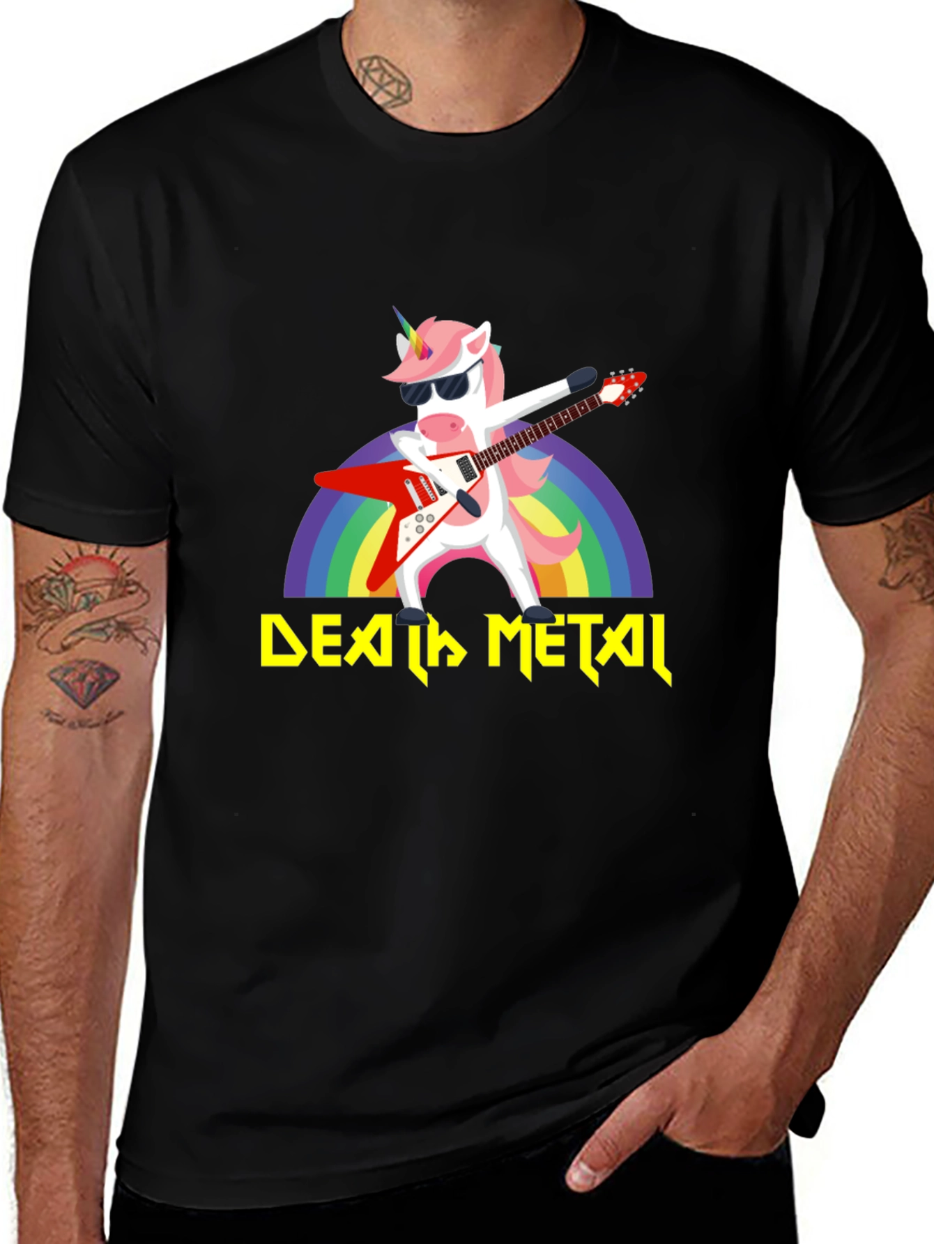 Variant 30 of Death Metal Unicorn Graphic T-Shirt - Rock & Rainbows