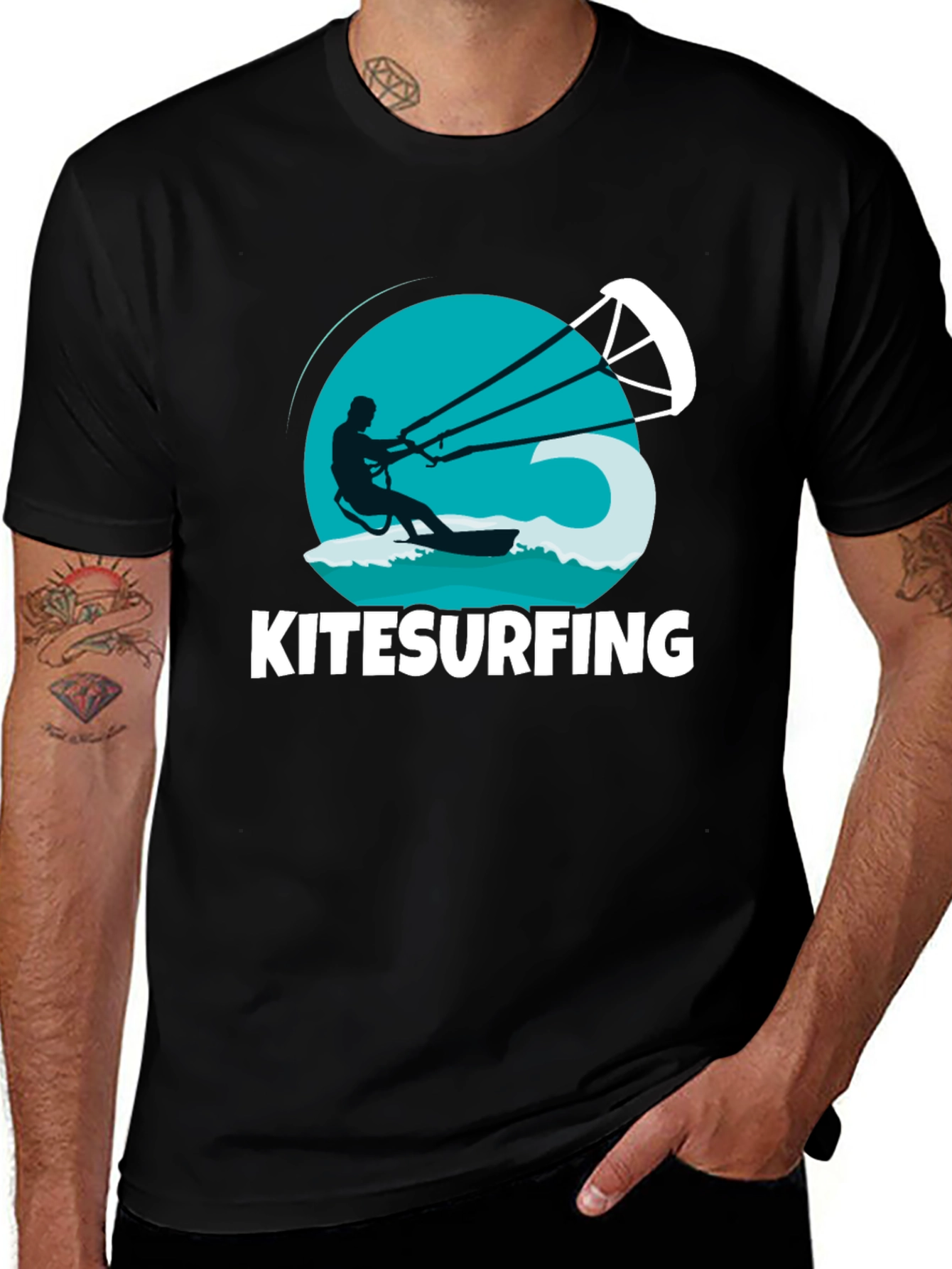 Variant 26 of Kitesurfing T-Shirt: Black Graphic Tee