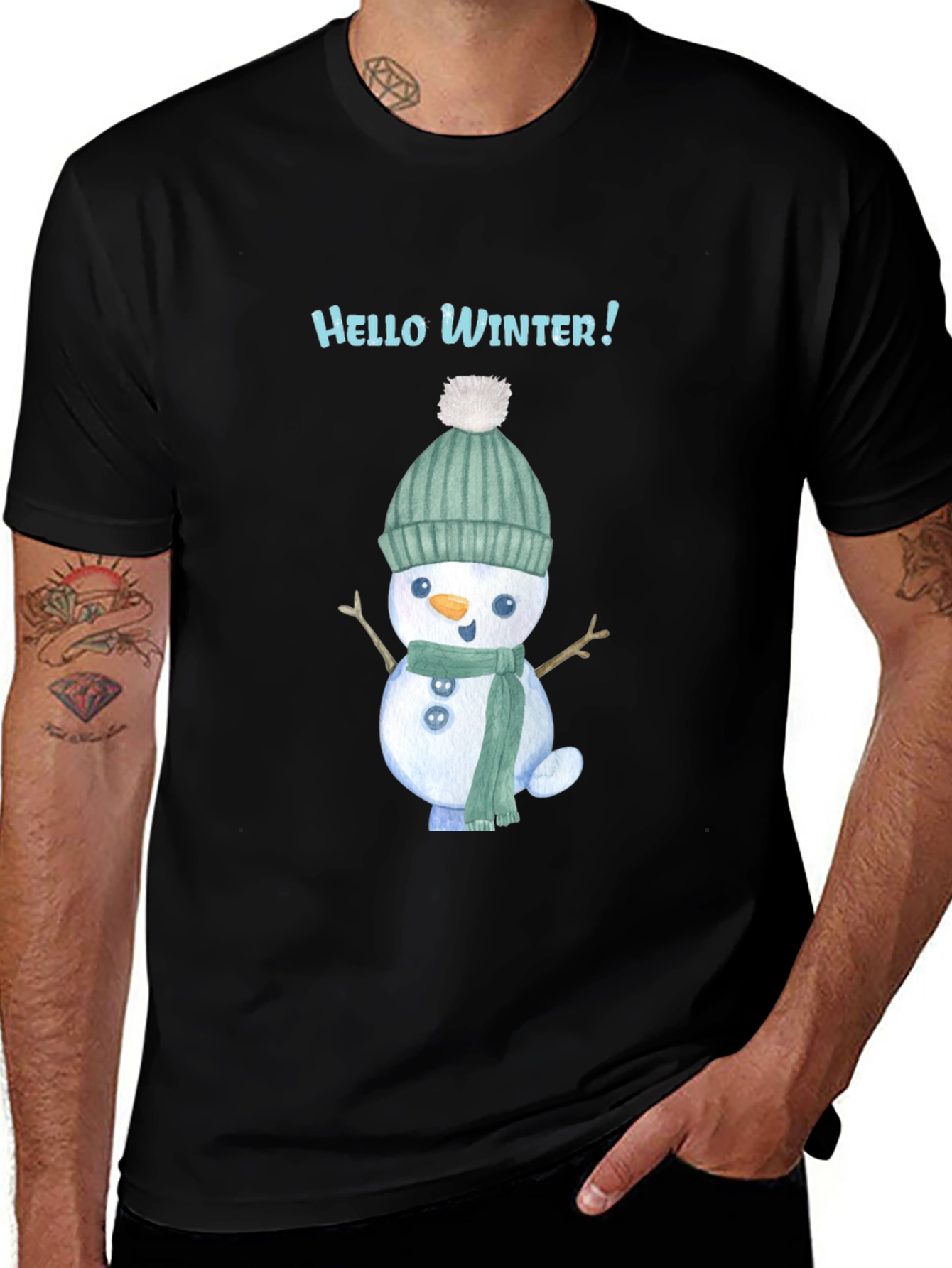 Variant 12 of Hello Winter Snowman Tee - Festive Holiday Shirt