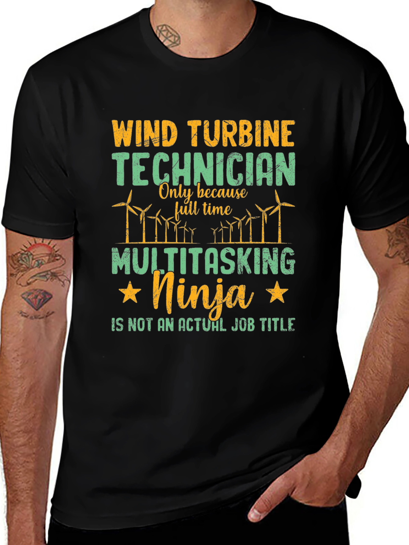 Variant 23 of Wind Turbine Technician Multitasking Ninja T-Shirt