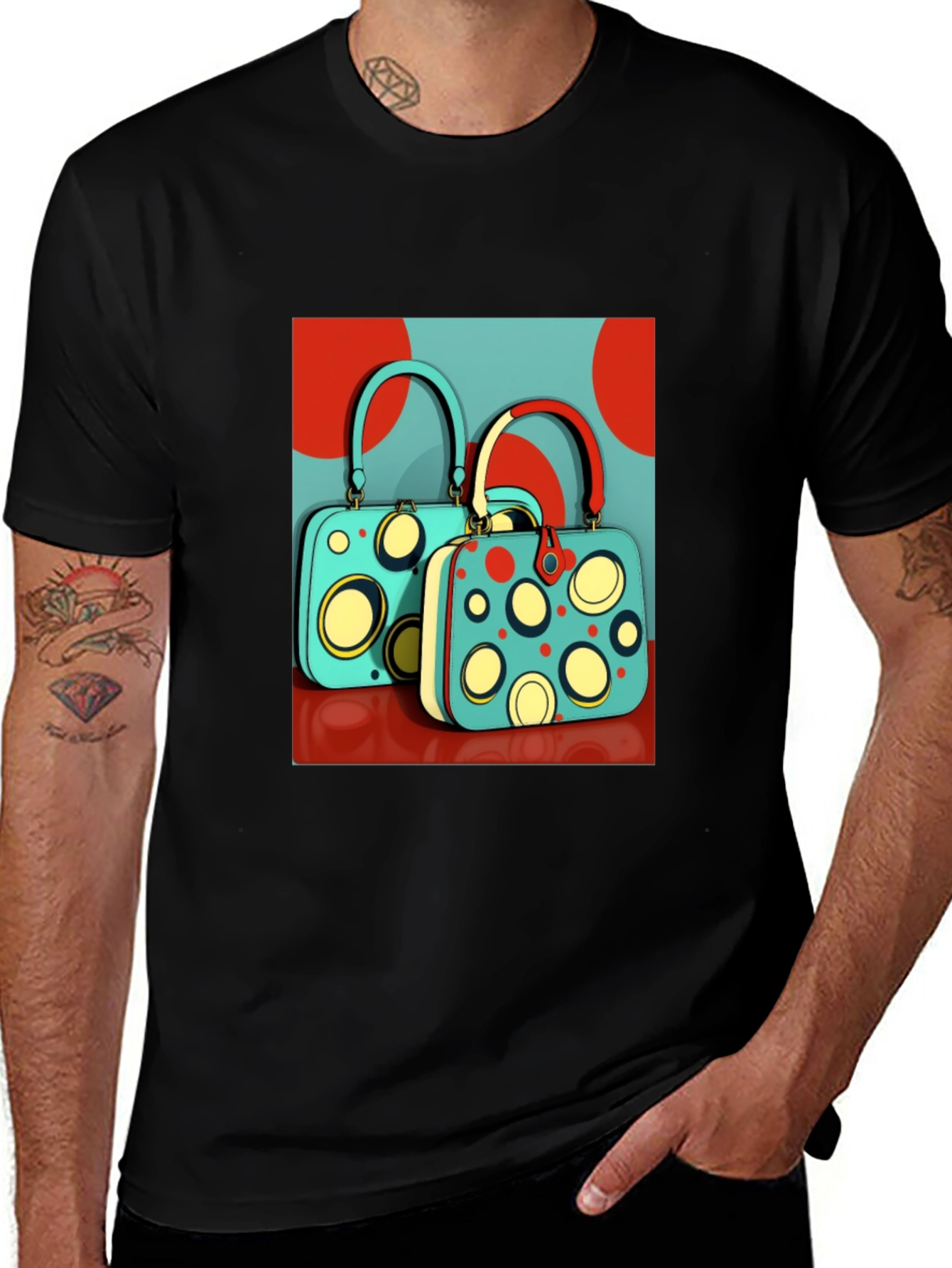 Variant 5 of Retro Handbag Graphic Tee - Stylish Men's Black T-Shirt