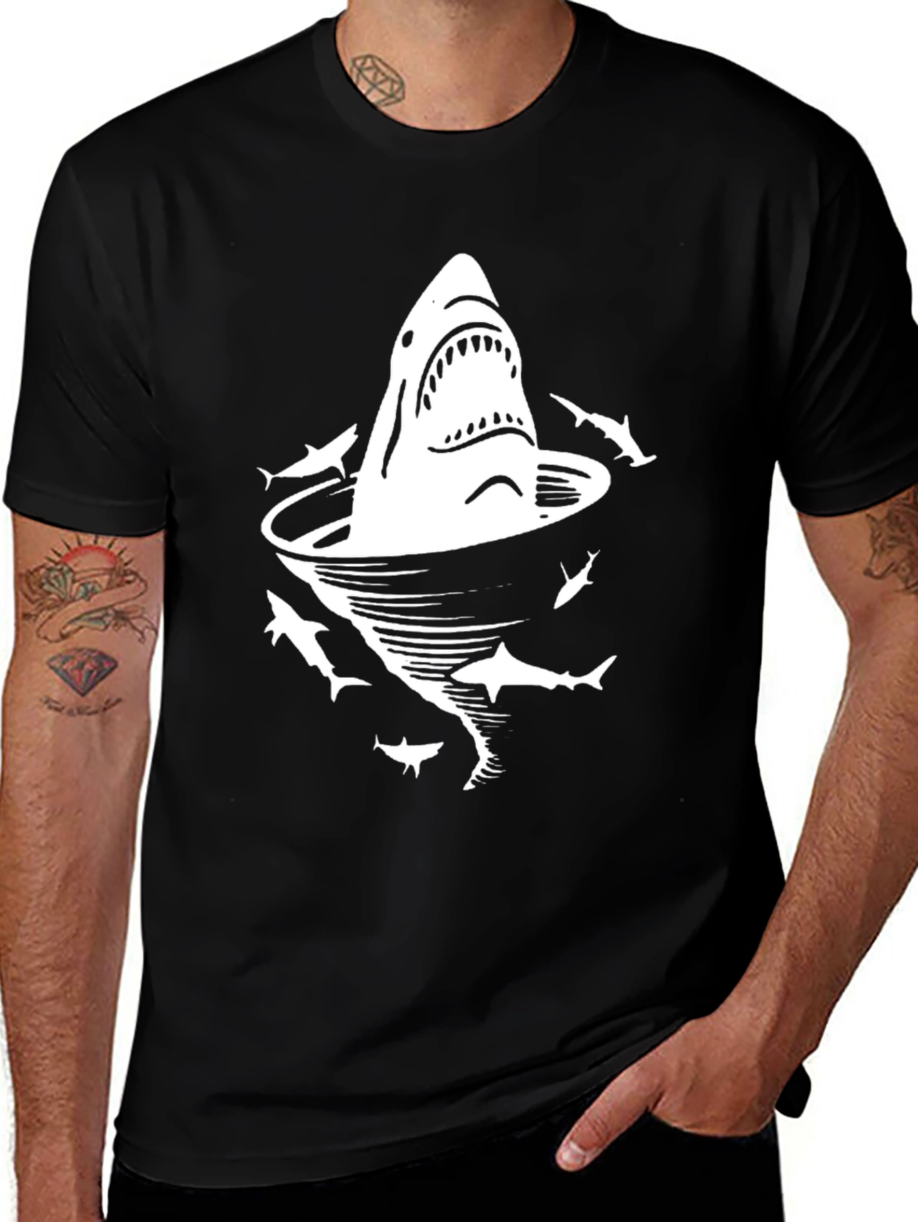 Variant 26 of Shark Vortex Graphic Tee - Black Cotton T-Shirt