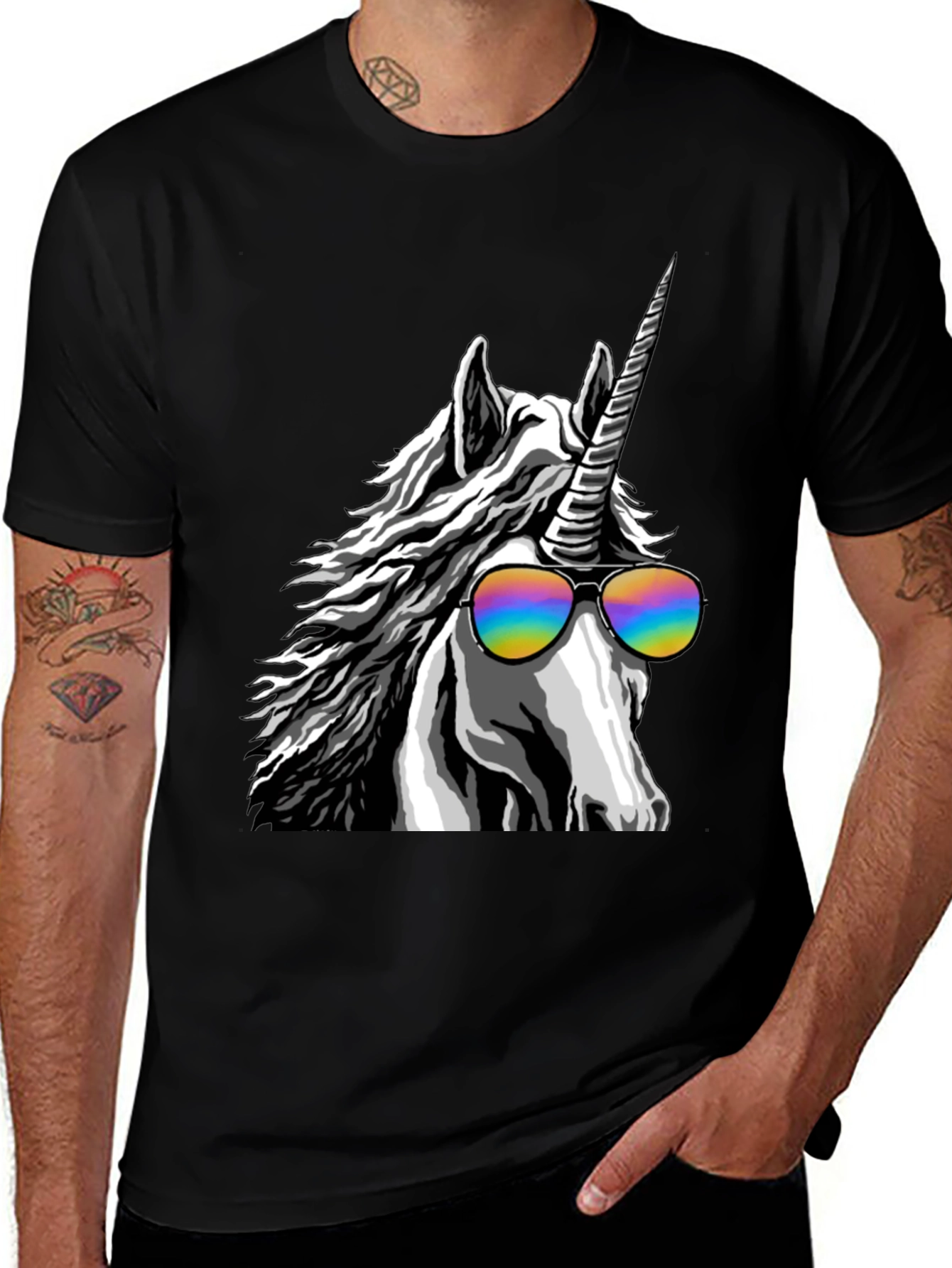 Variant 18 of Cool Unicorn T-Shirt - Black Cotton Graphic Tee