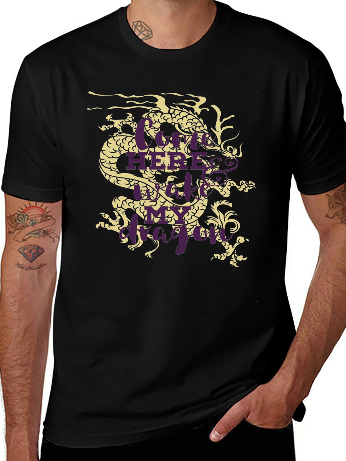 Variant 19 of Dragon Graphic Tee - Here Be Dragons Black T-Shirt