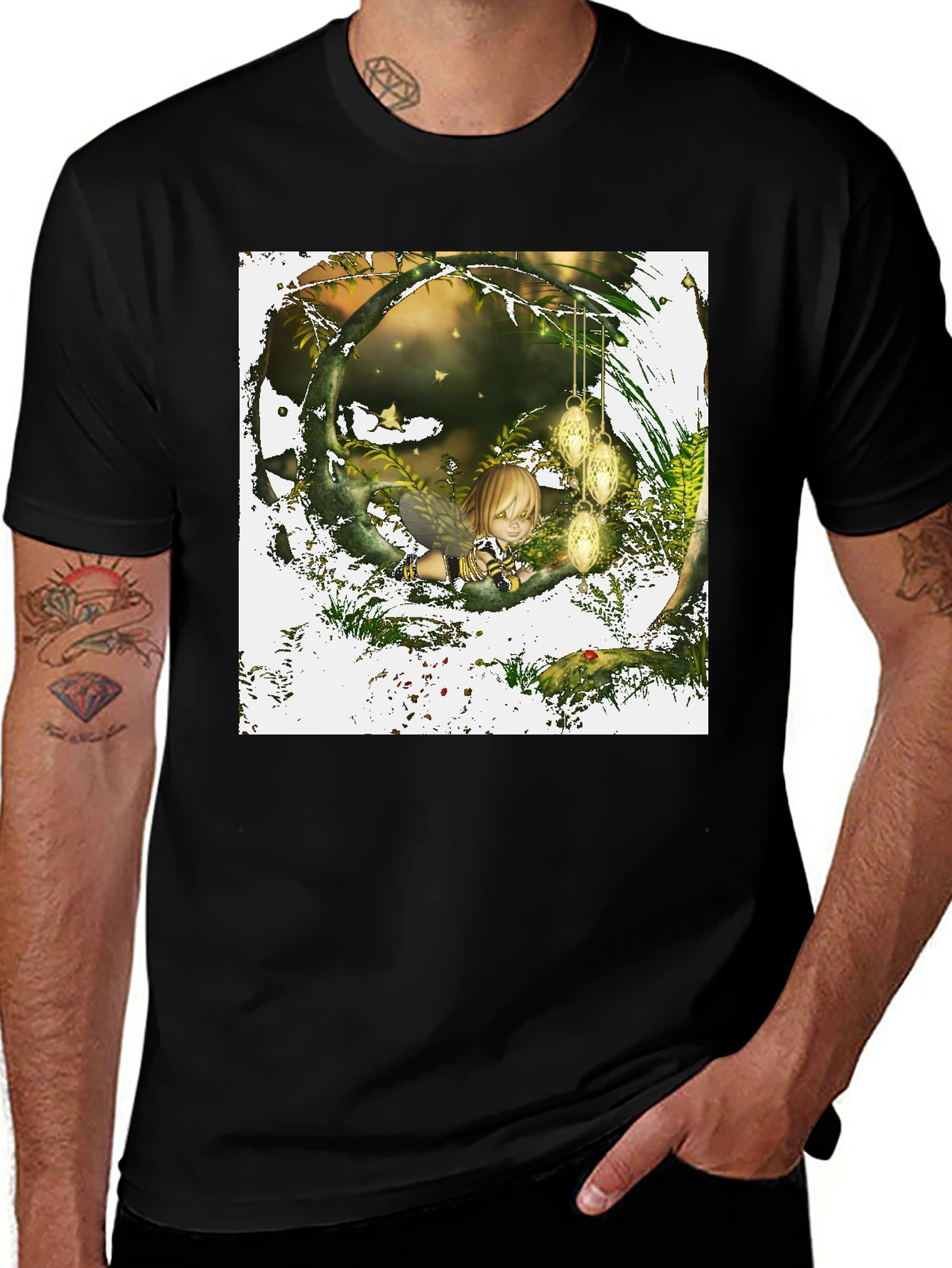 Variant 19 of Fairy Garden Graphic Tee - Black Cotton T-Shirt