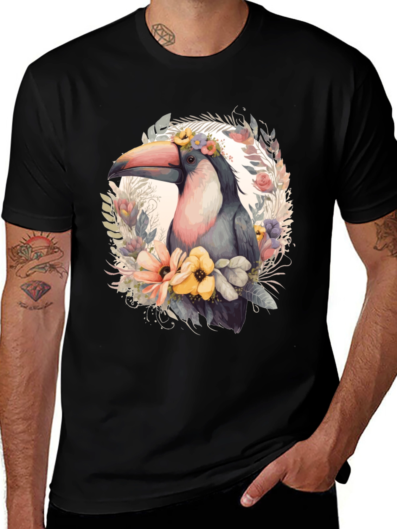 Variant 5 of Tropical Toucan Floral Graphic Tee