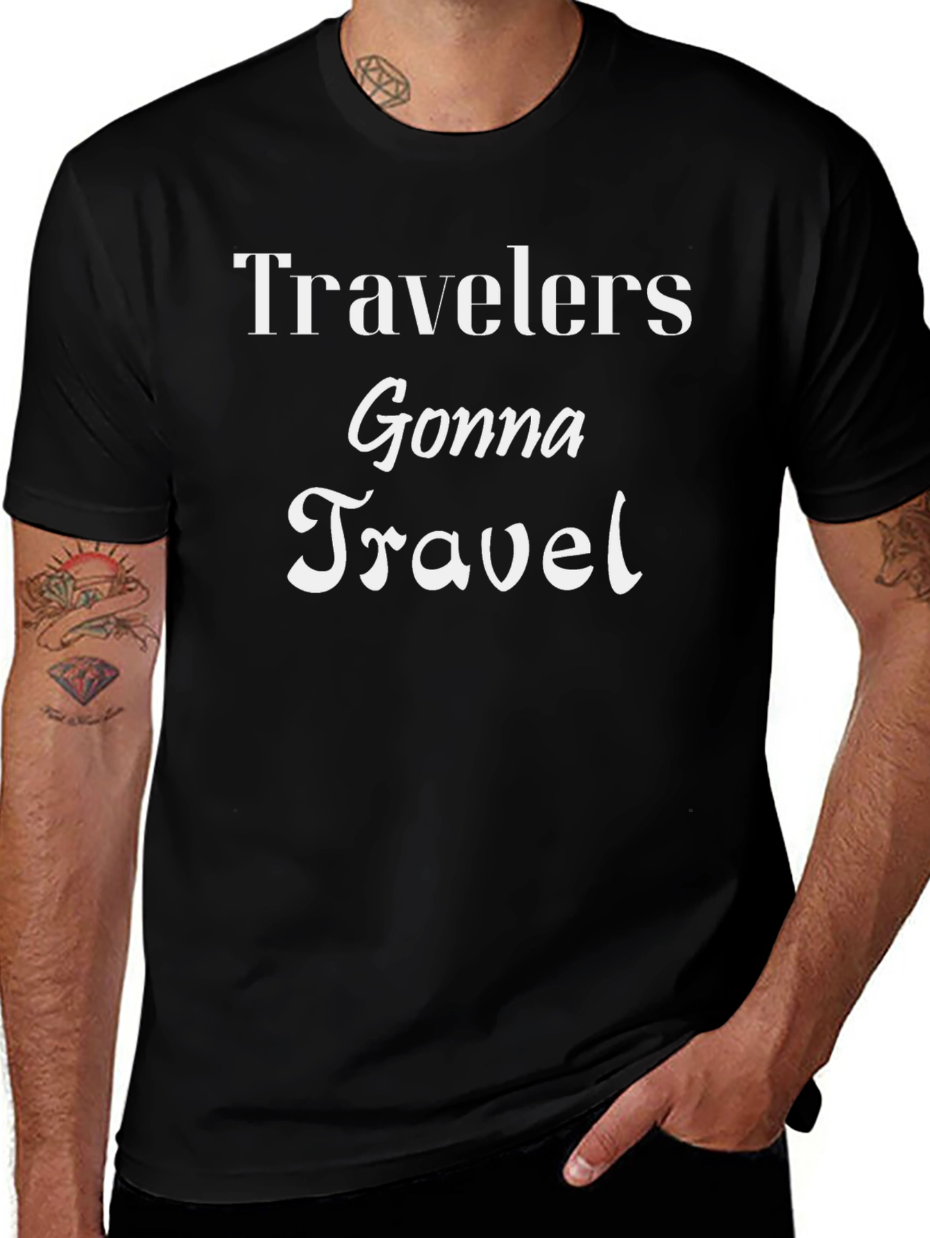 Variant 24 of Travelers Gonna Travel Graphic Tee - Black Cotton T-Shirt