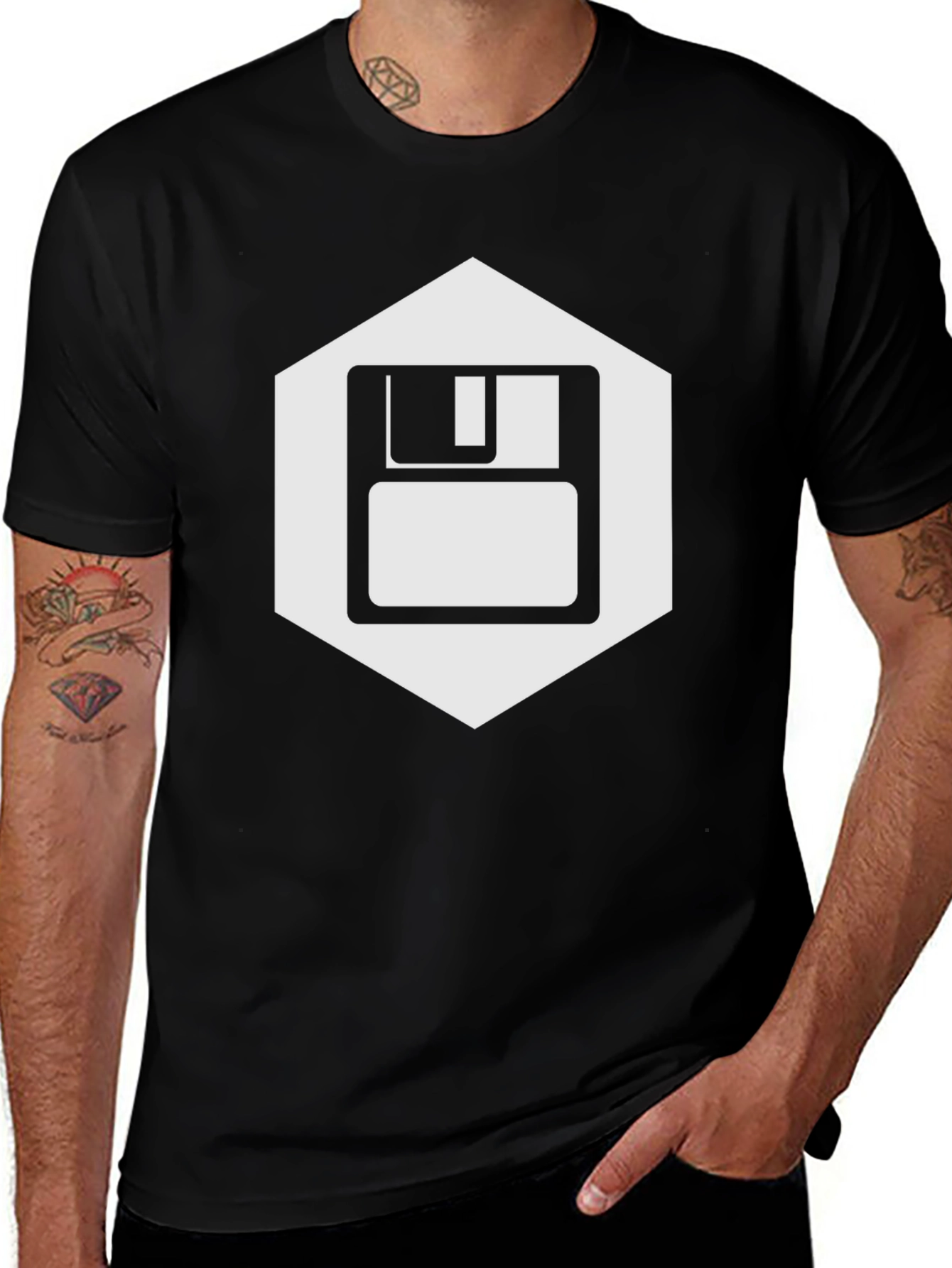 Variant 22 of Retro Floppy Disk Graphic Tee - Black