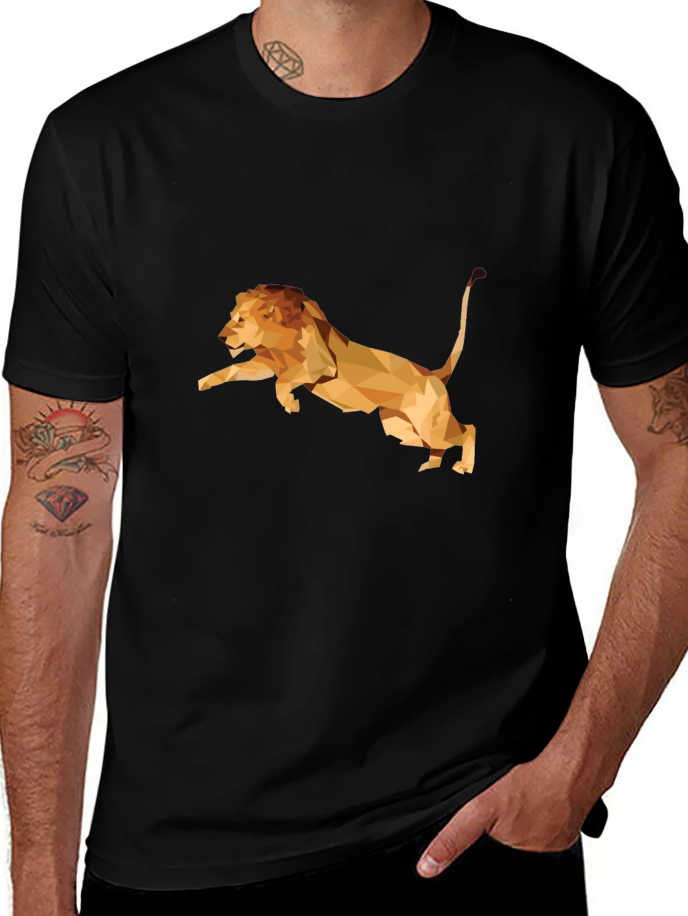 Variant 13 of Geometric Lion Graphic Print Tee - Black