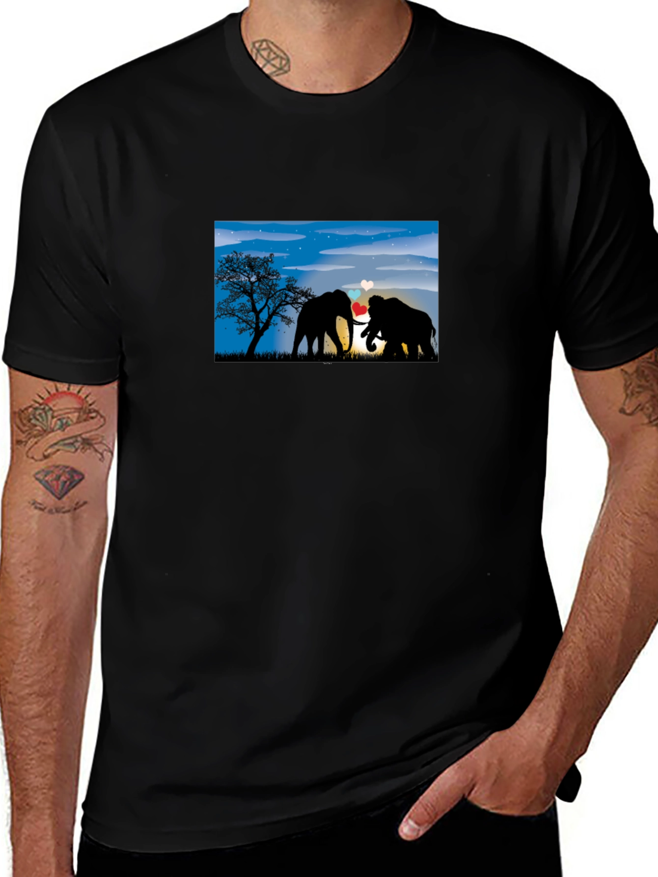 Elephant Love T-Shirt - Black Cotton Tee