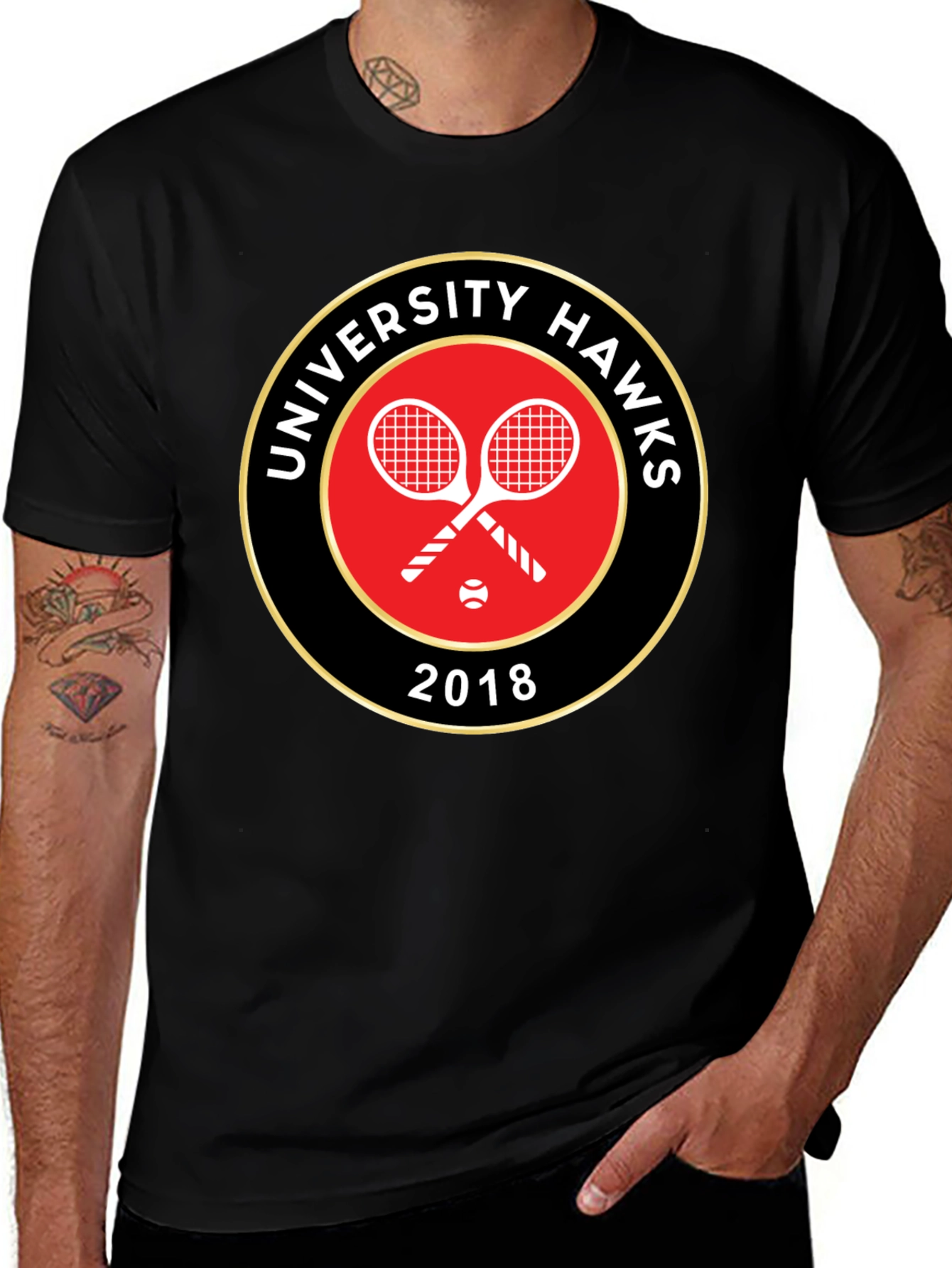 Variant 23 of University Hawks Tennis 2018 Black T-Shirt