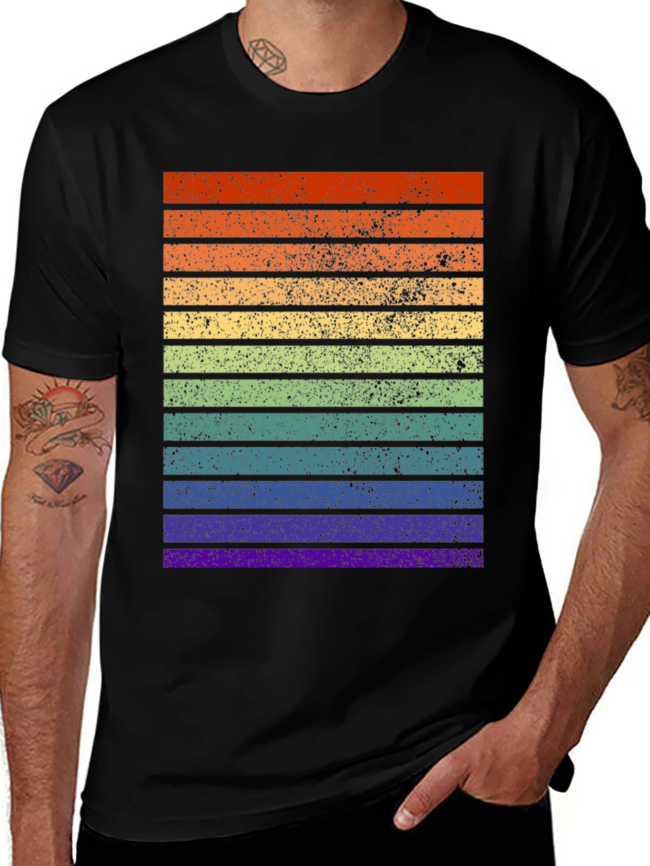 Variant 15 of Retro Rainbow Stripe T-Shirt - Distressed Pride Tee