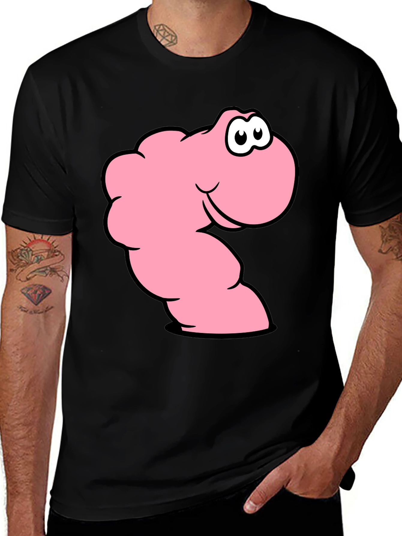 Variant 28 of Funny Worm Graphic T-Shirt - Black Cotton Tee
