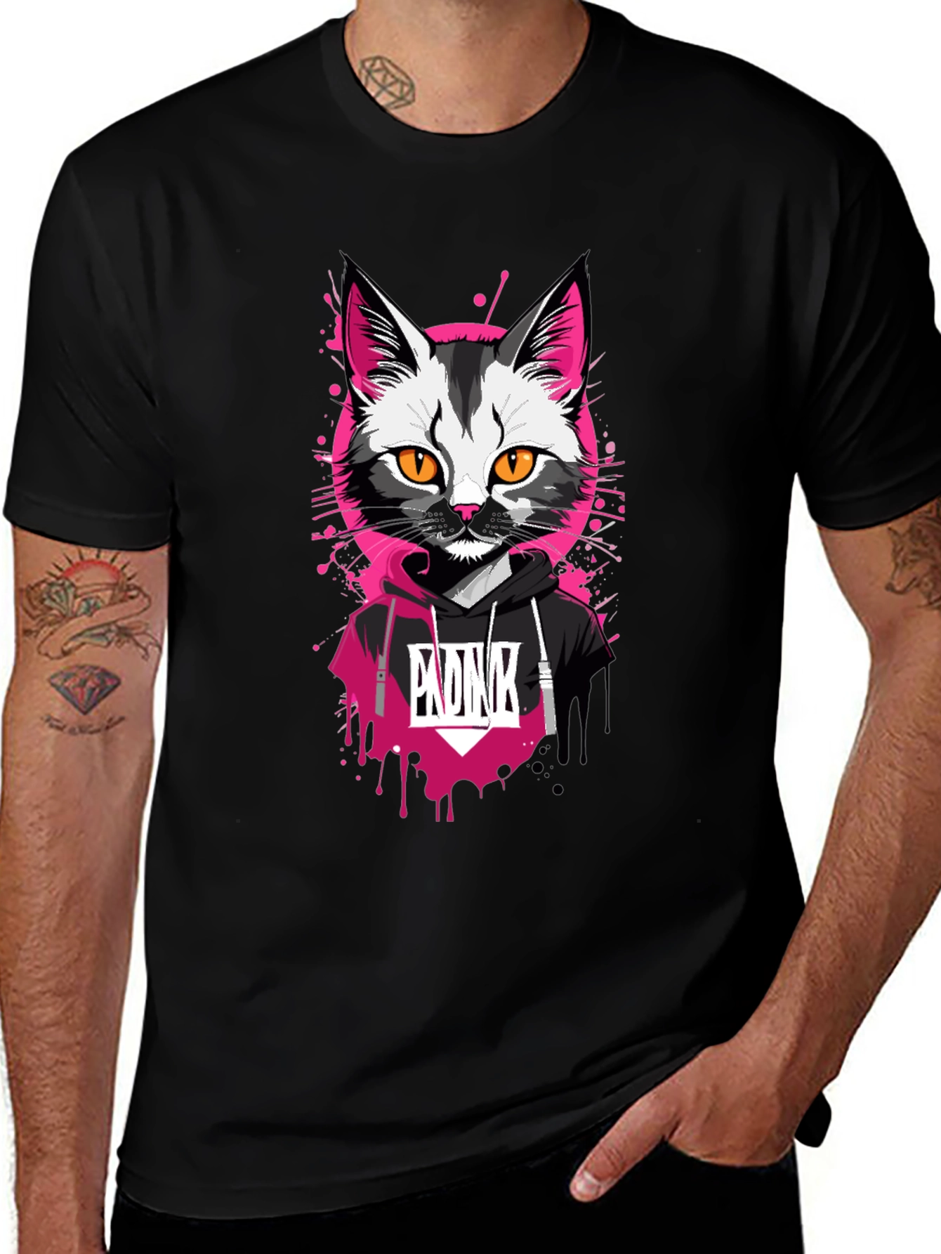 Variant 25 of Cool Cat Graphic Tee - Pink Punk Design