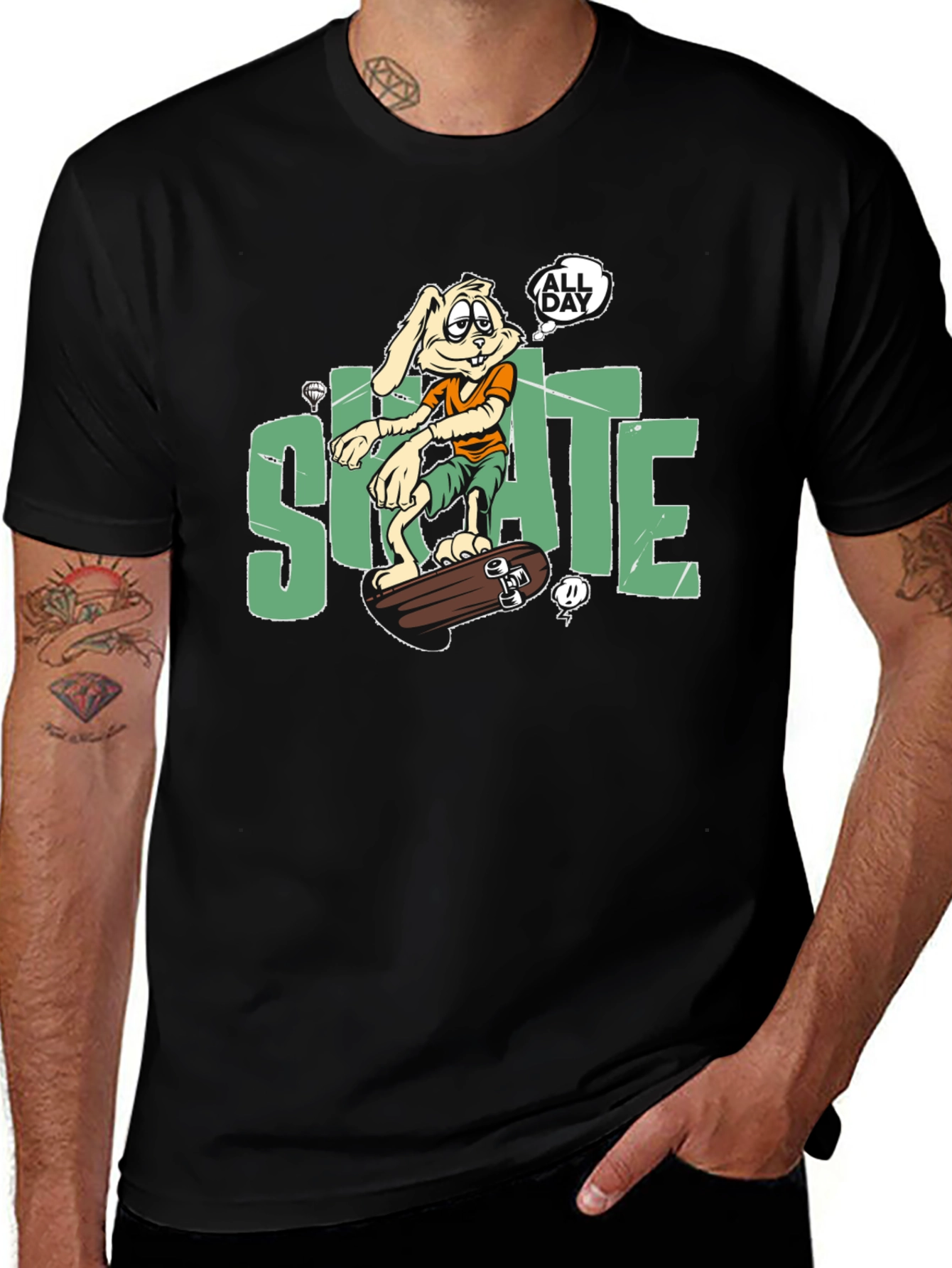 Variant 7 of Skate All Day T-Shirt - Bunny Skateboard Design