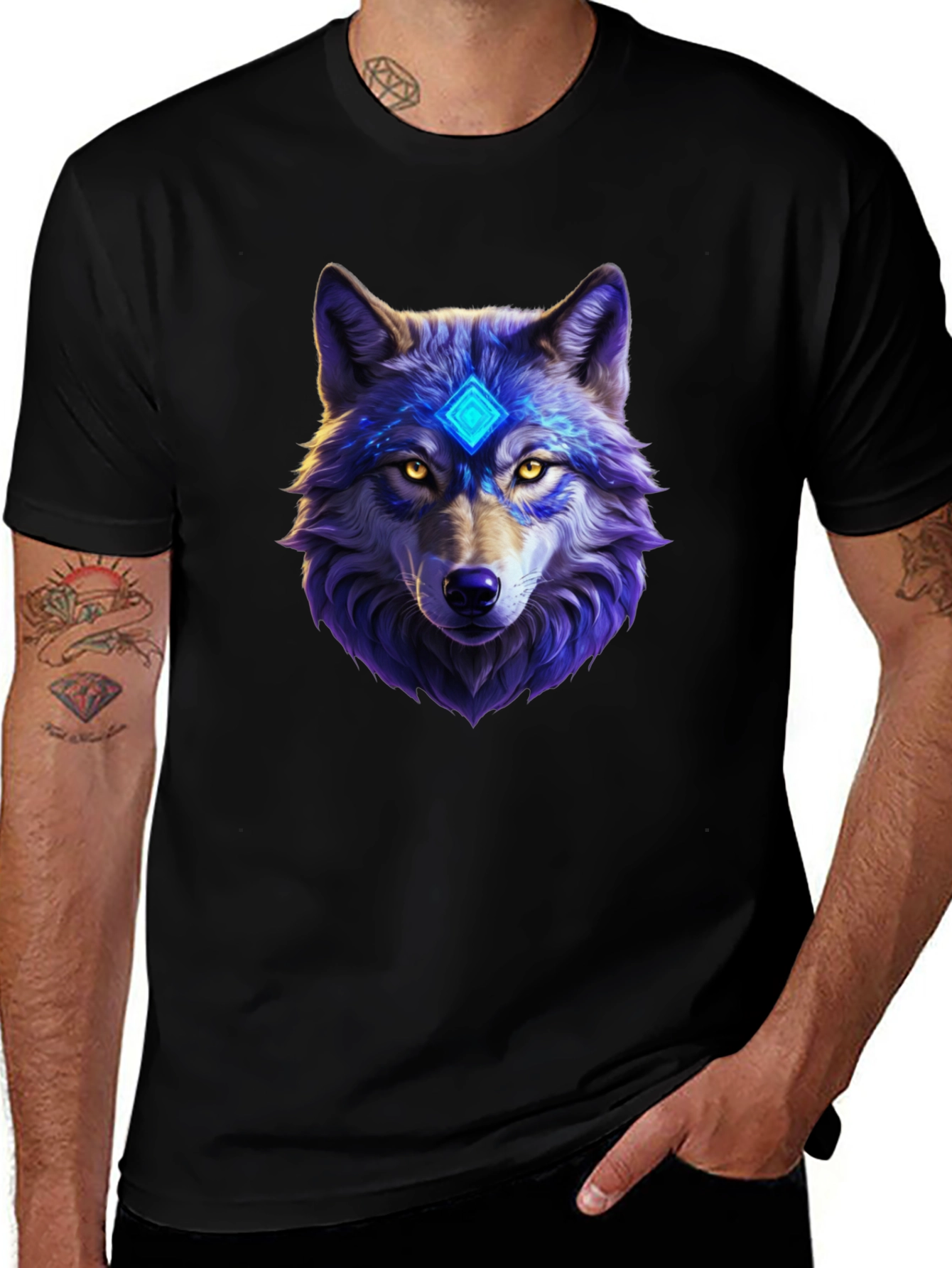 Variant 7 of Mystic Wolf Graphic Tee - Black Cotton Comfort