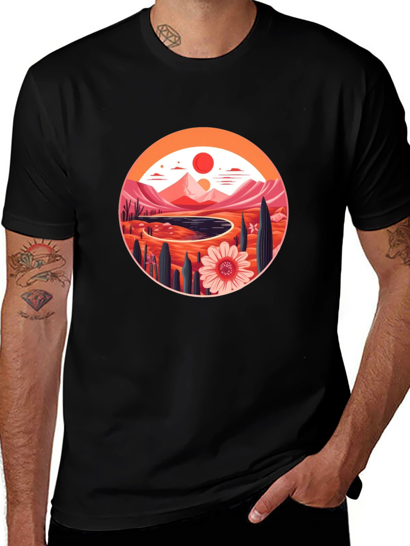 Variant 14 of Desert Landscape Graphic Print Black T-Shirt