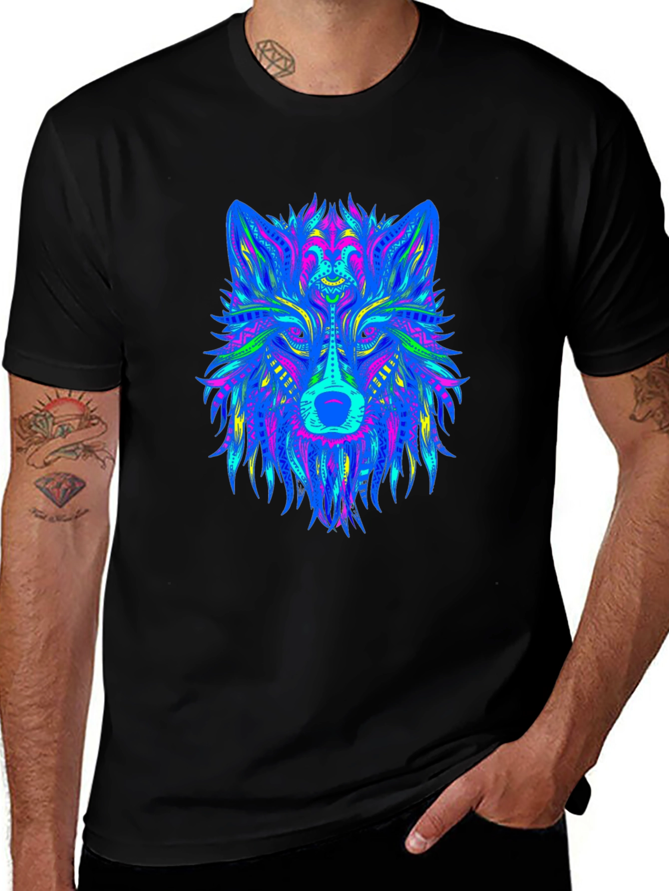 Variant 24 of Neon Wolf Graphic Black T-Shirt
