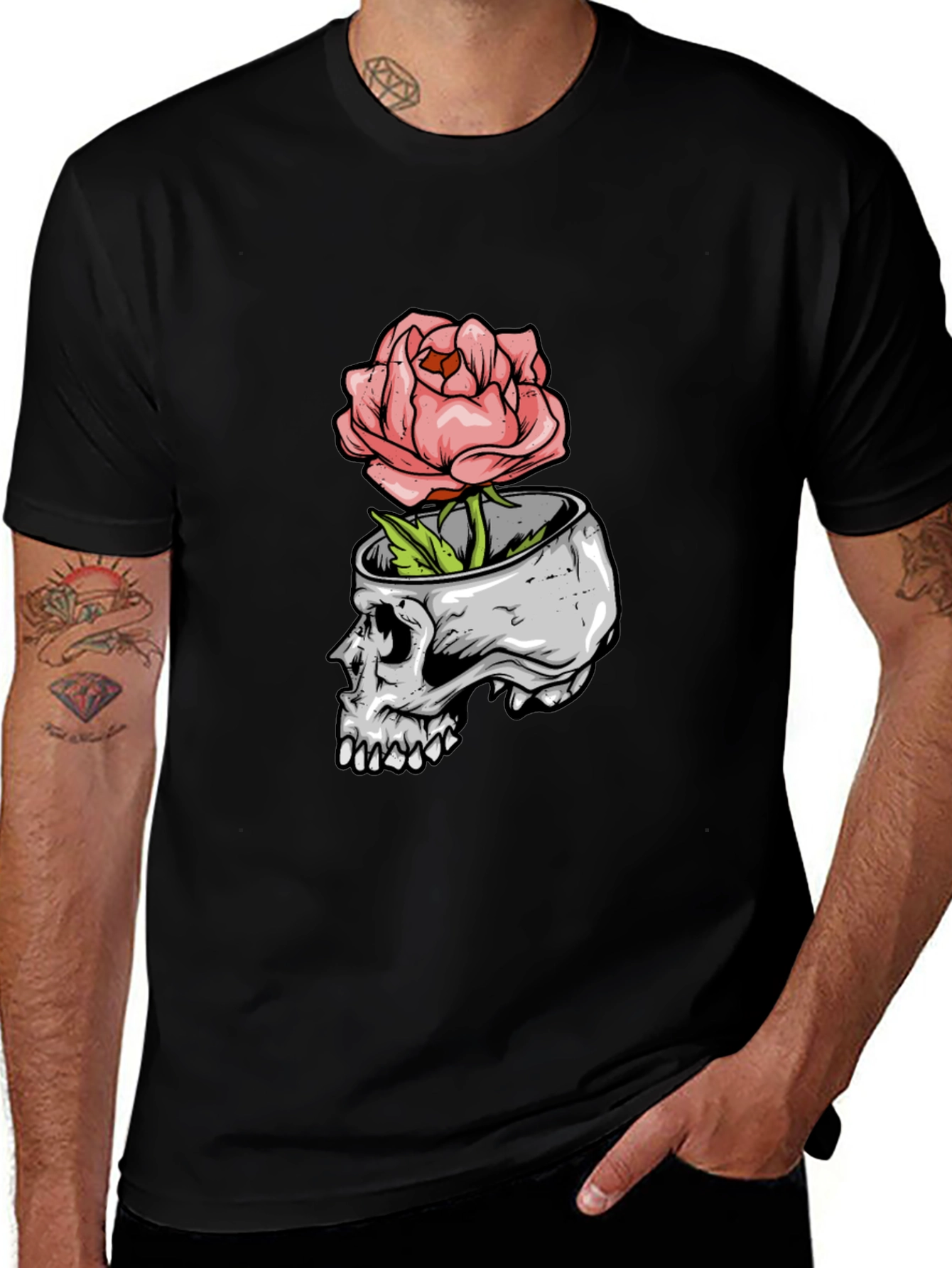 Variant 6 of Skull & Rose Graphic Tee - Edgy Style