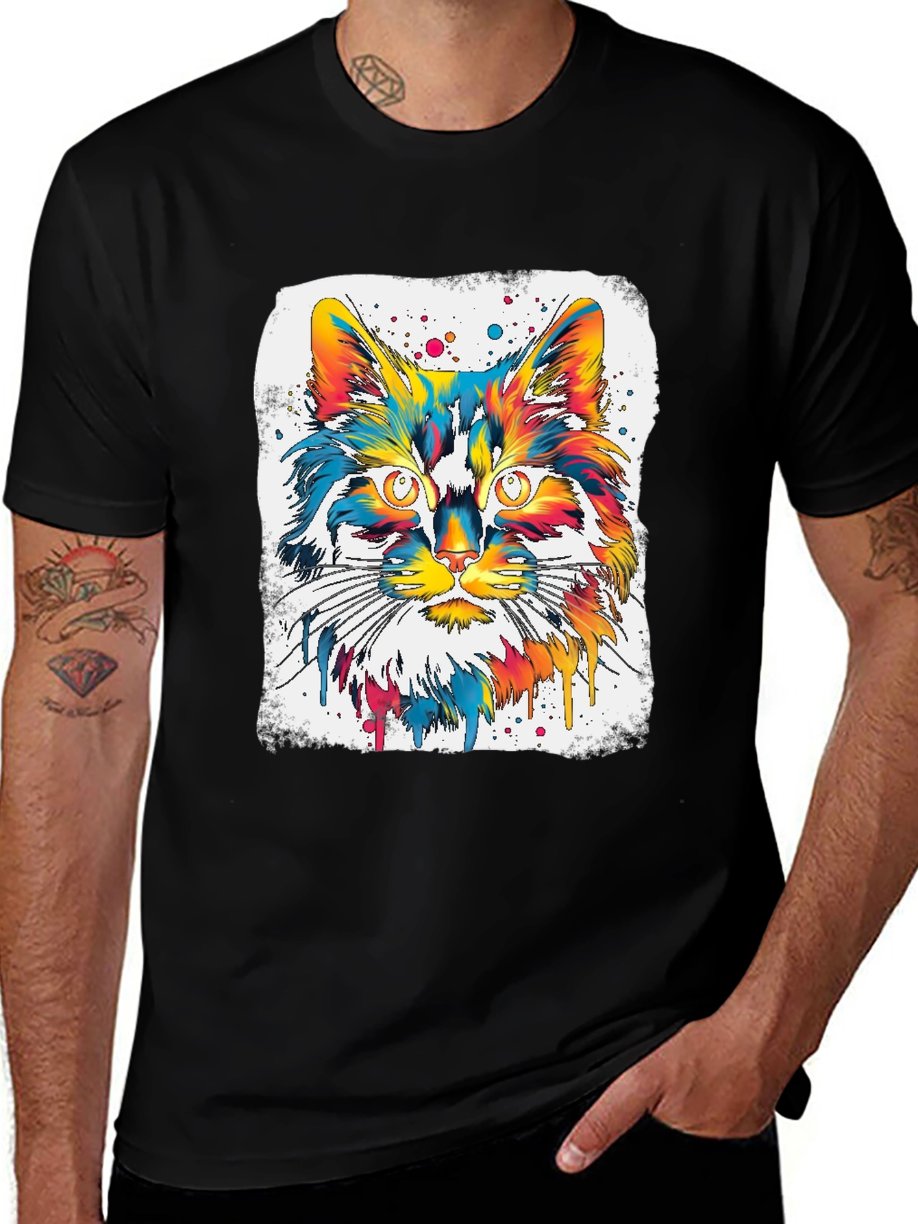 Variant 28 of Colorful Cat Graphic T-Shirt - Artistic Feline Tee