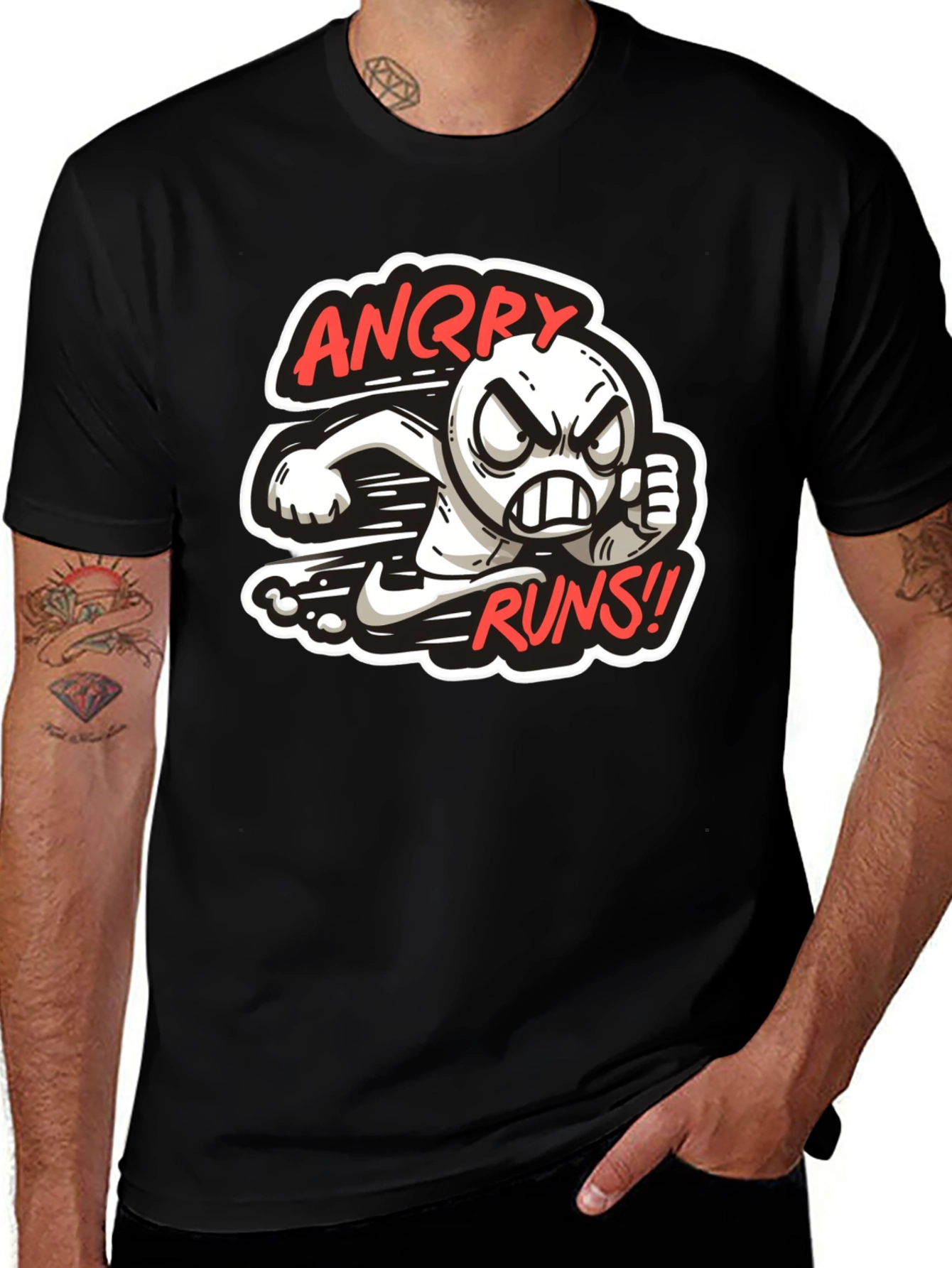 Variant 20 of Angry Runs T-Shirt - Men's Black Graphic Tee