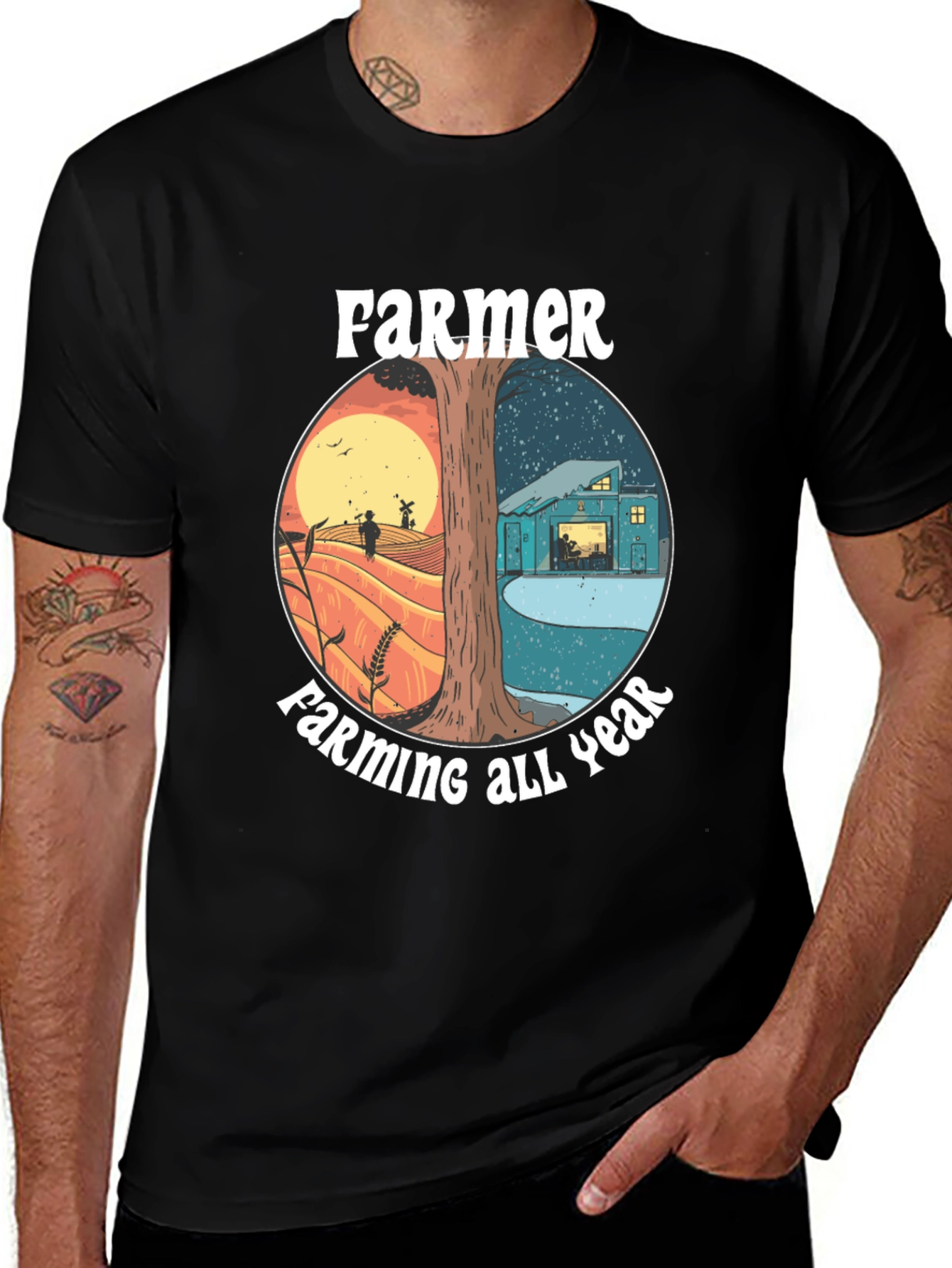 Variant 8 of Farmer All Year Graphic Tee - Black Cotton T-Shirt