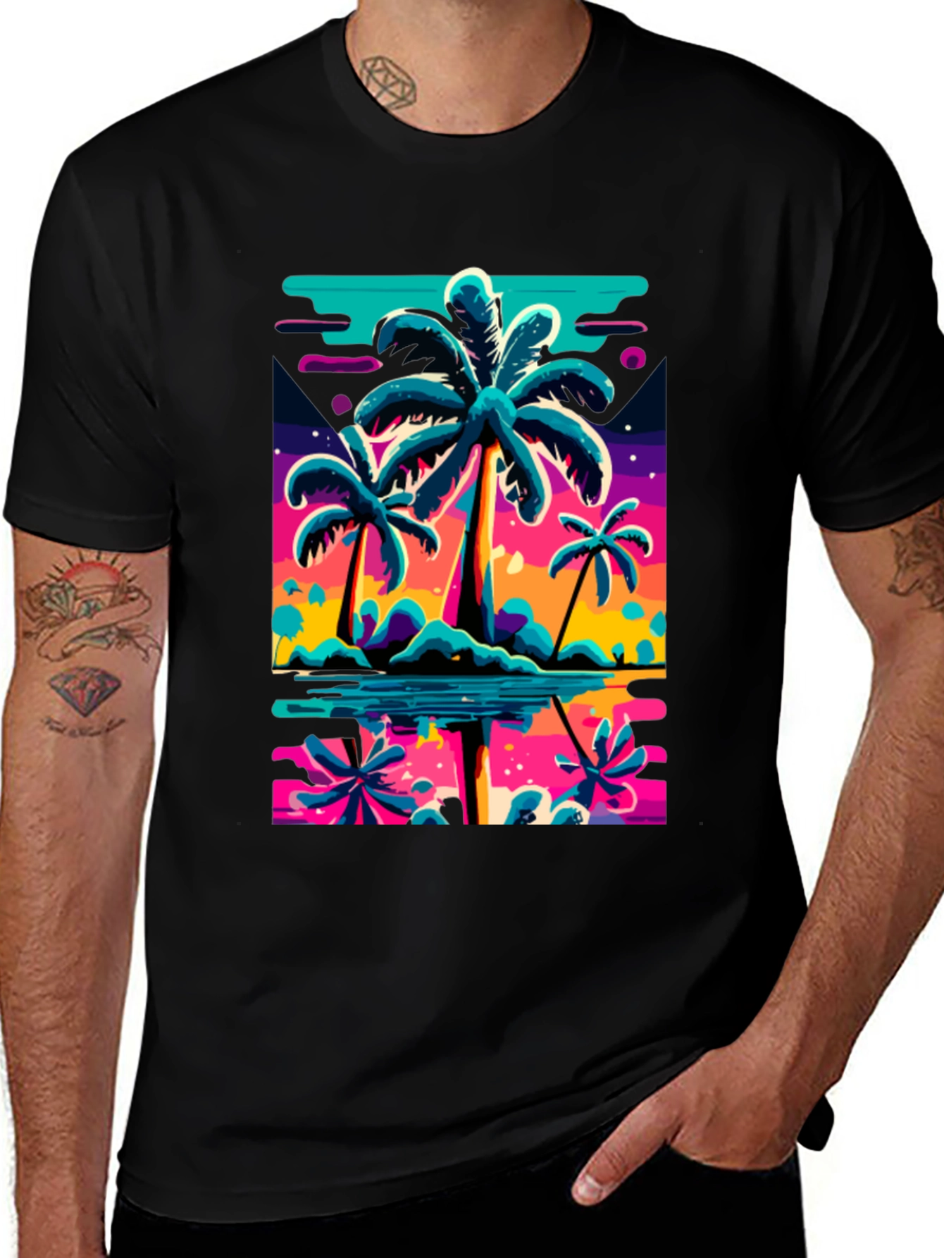 Variant 9 of Tropical Palm Tree Graphic Tee - Black