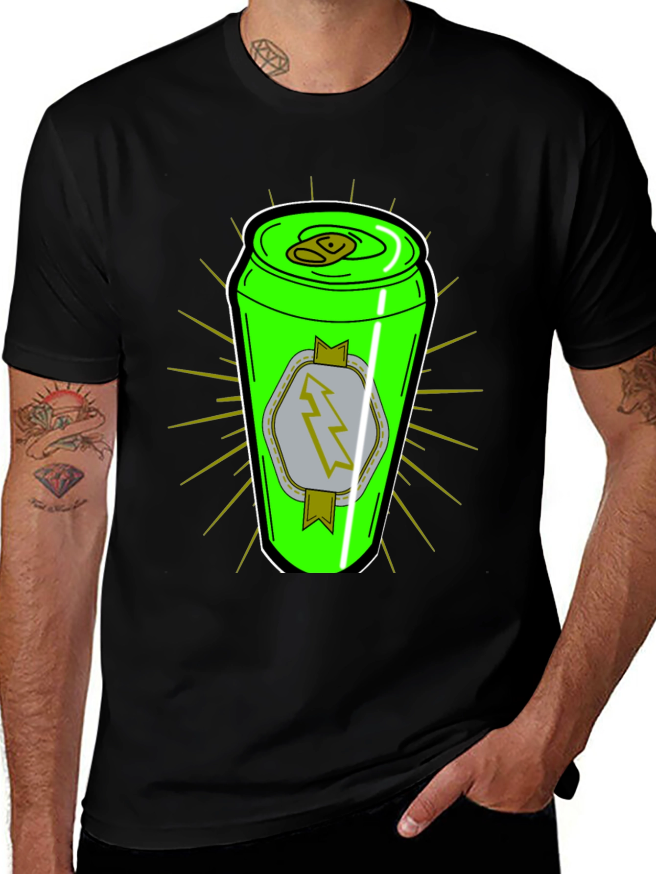 Graphic T-Shirt: Neon Energy Drink Can Design