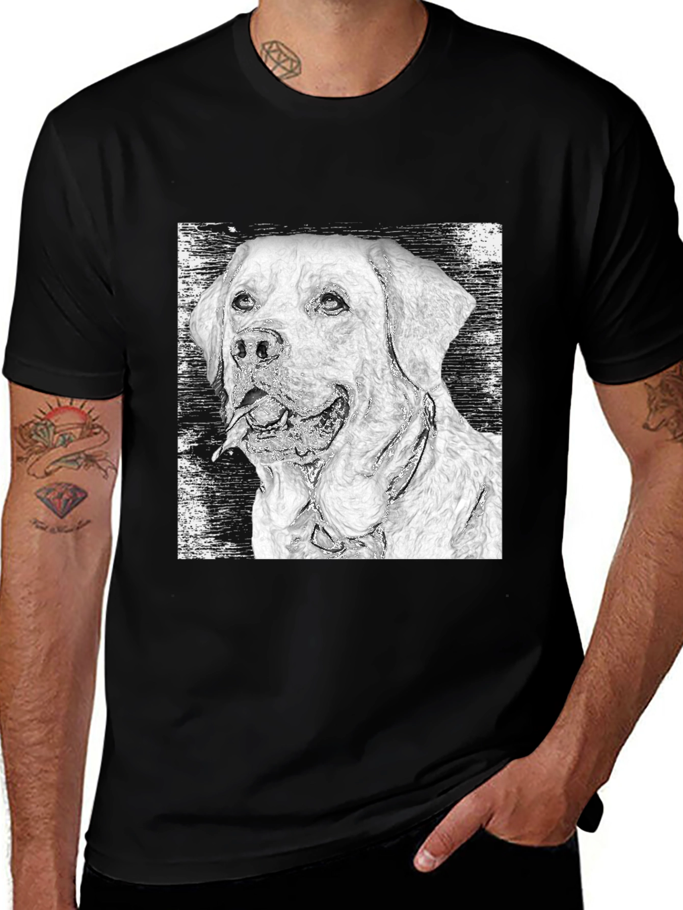 Variant 10 of Dog Sketch T-Shirt - Black Cotton Blend Casual Tee