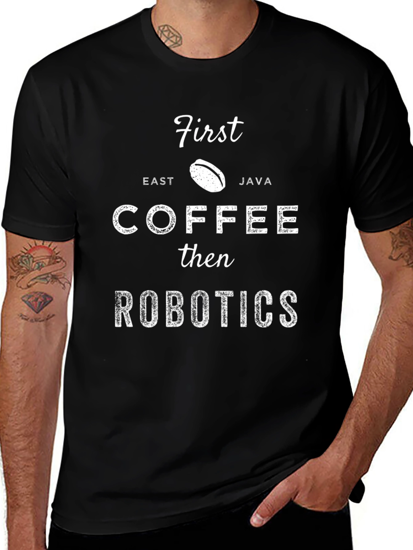 Variant 23 of East Java Coffee Then Robotics T-Shirt - Black