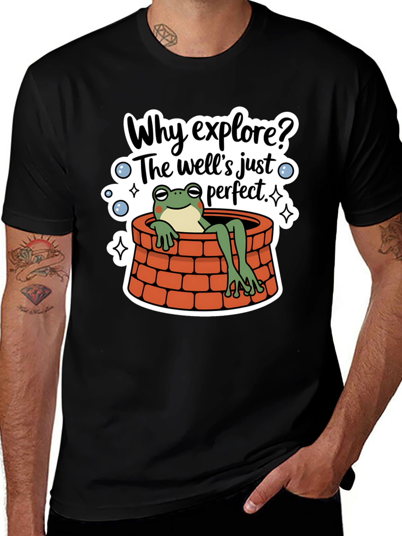 Variant 23 of Frog in Well T-Shirt - Why Explore? Perfect Comfort Tee