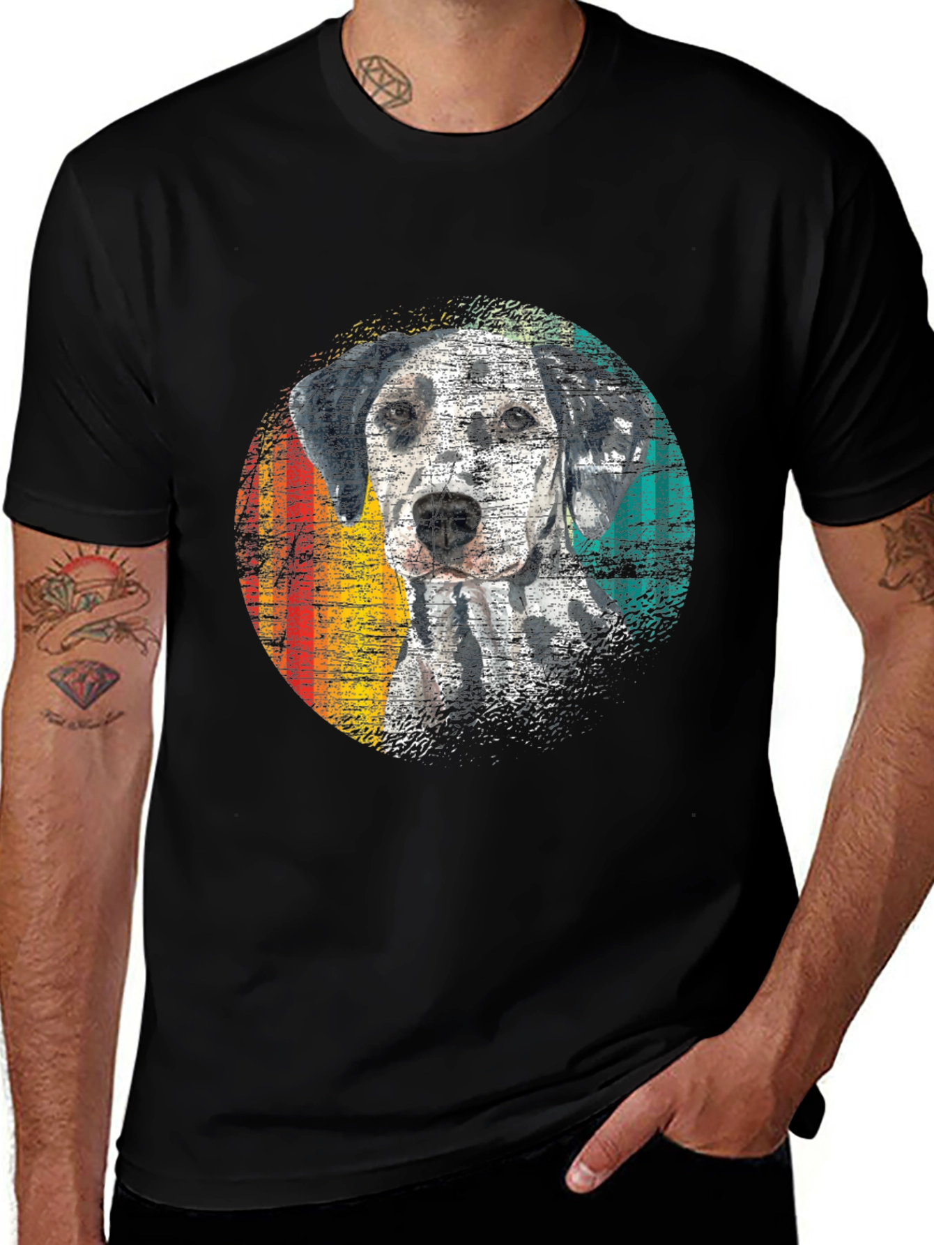 Dalmatian Dog Print Men's Black T-Shirt