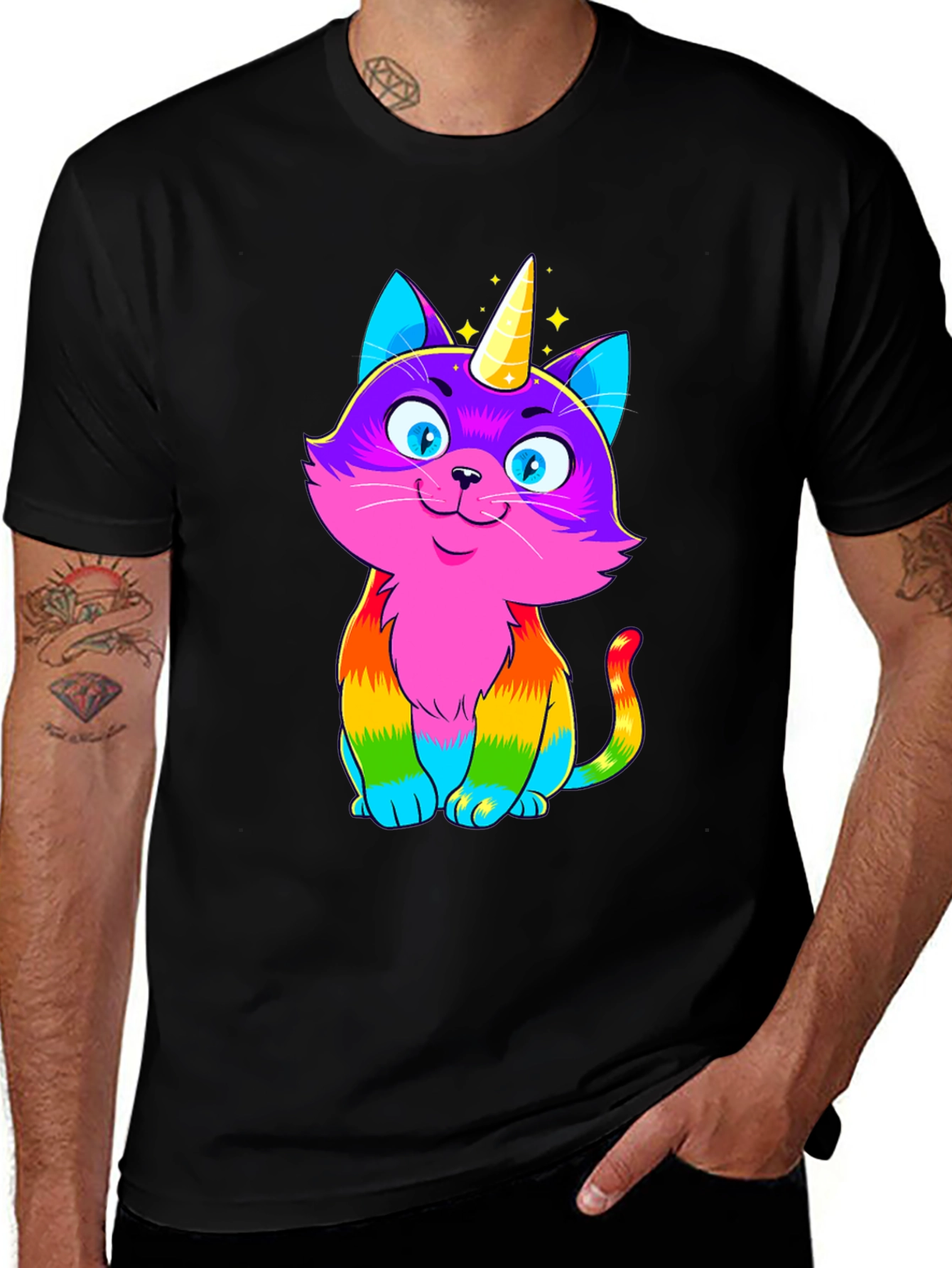 Variant 27 of Rainbow Cat Unicorn T-Shirt - Men's Black Tee