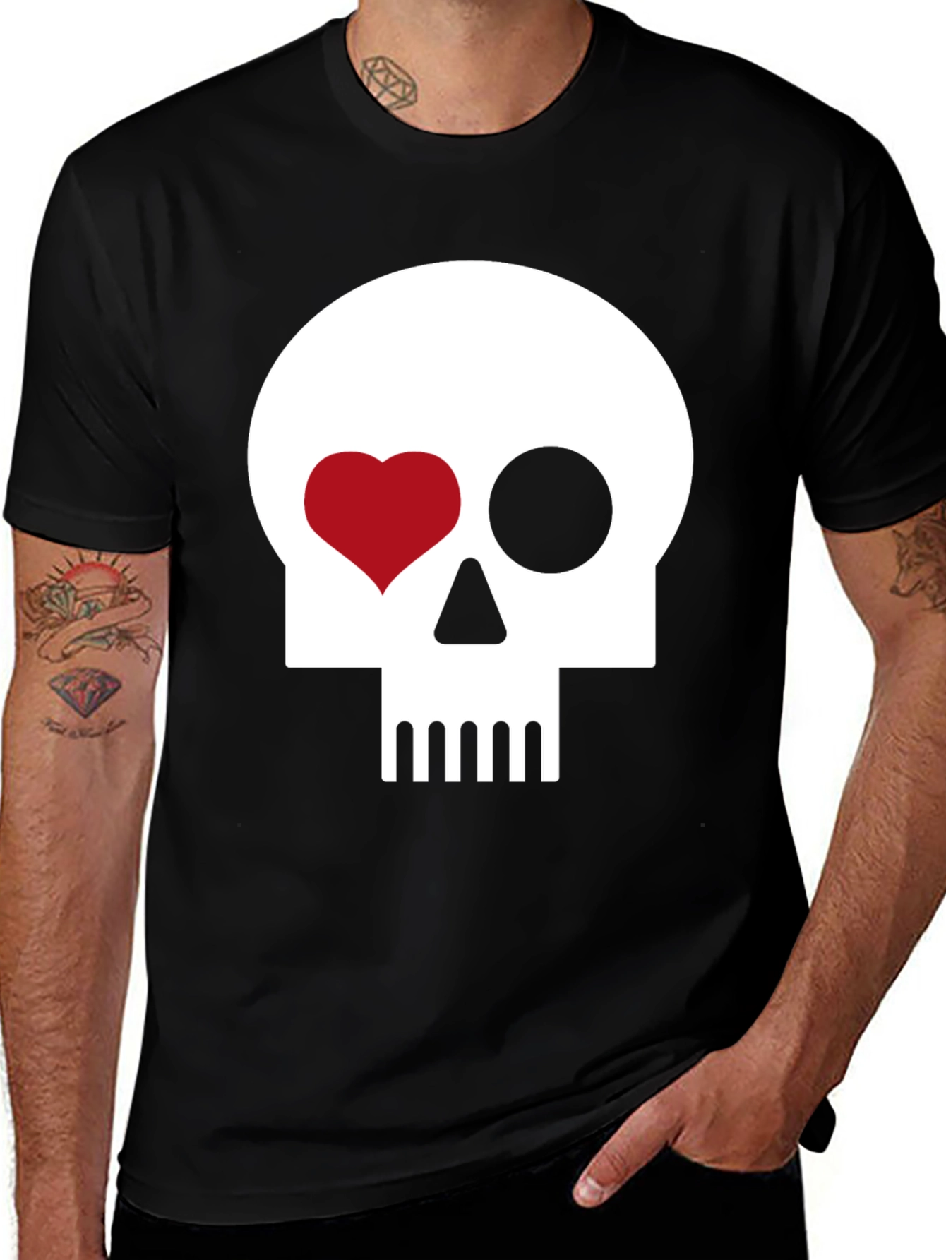 Variant 6 of Skull Heart Eye Black T-Shirt