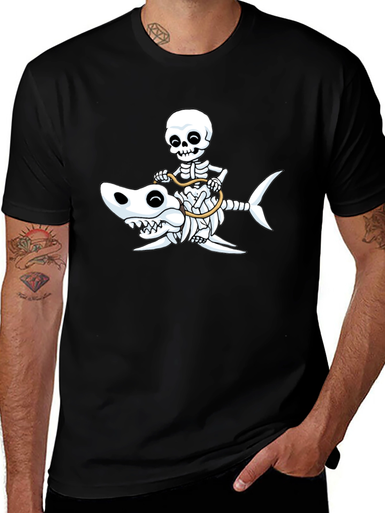 Variant 2 of Skeleton Riding Shark T-Shirt