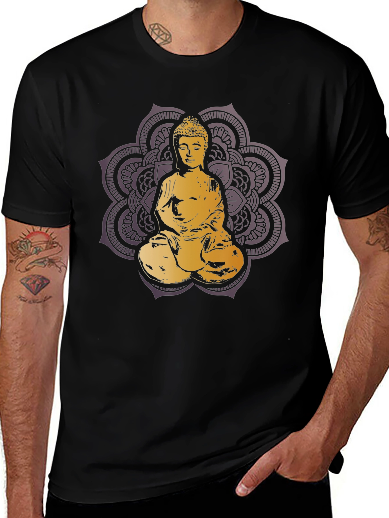 Variant 26 of Buddha Mandala Graphic T-Shirt - Black