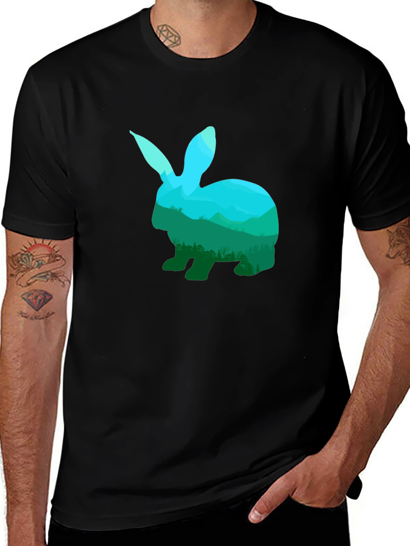 Variant 28 of Nature Rabbit Graphic T-Shirt - Black