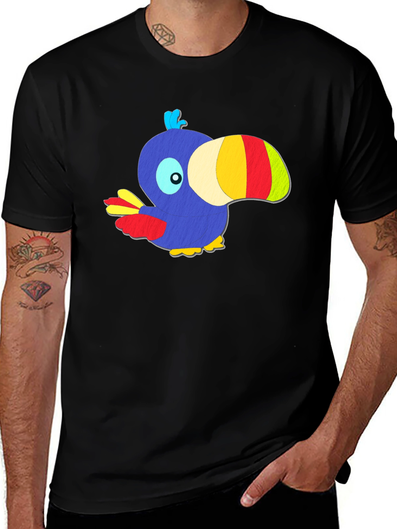 Cartoon Toucan Graphic T-Shirt - Funky Design
