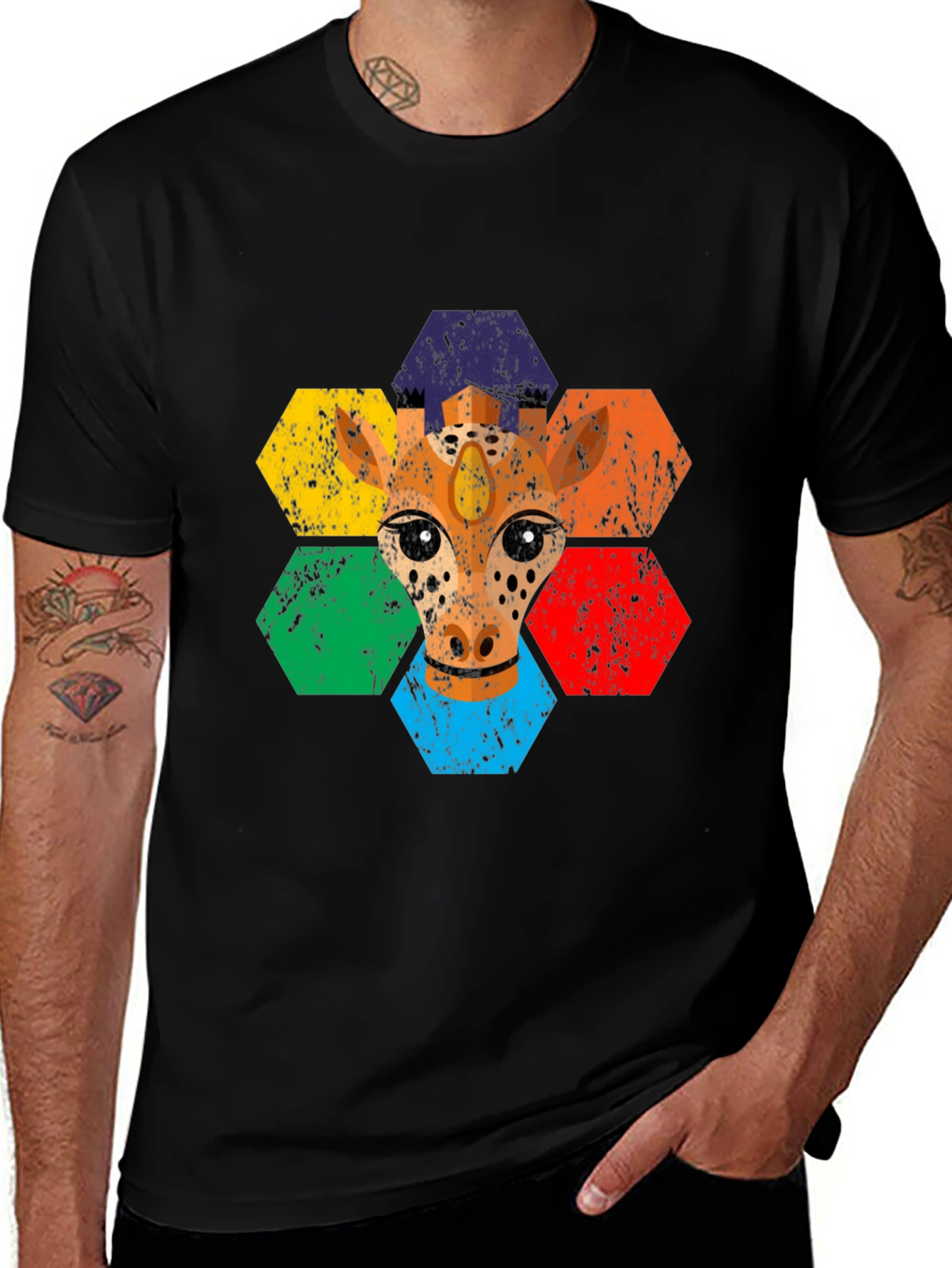Variant 24 of Rainbow Giraffe Hexagon T-Shirt