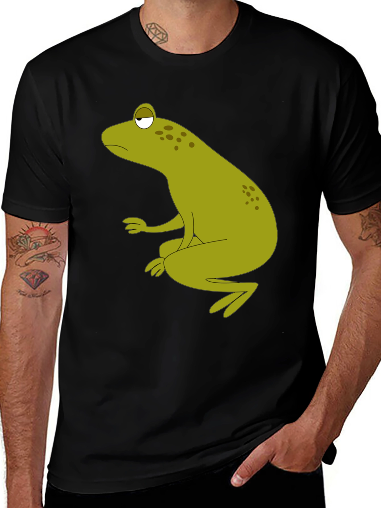 Variant 23 of Funny Grumpy Frog Graphic T-Shirt - Black