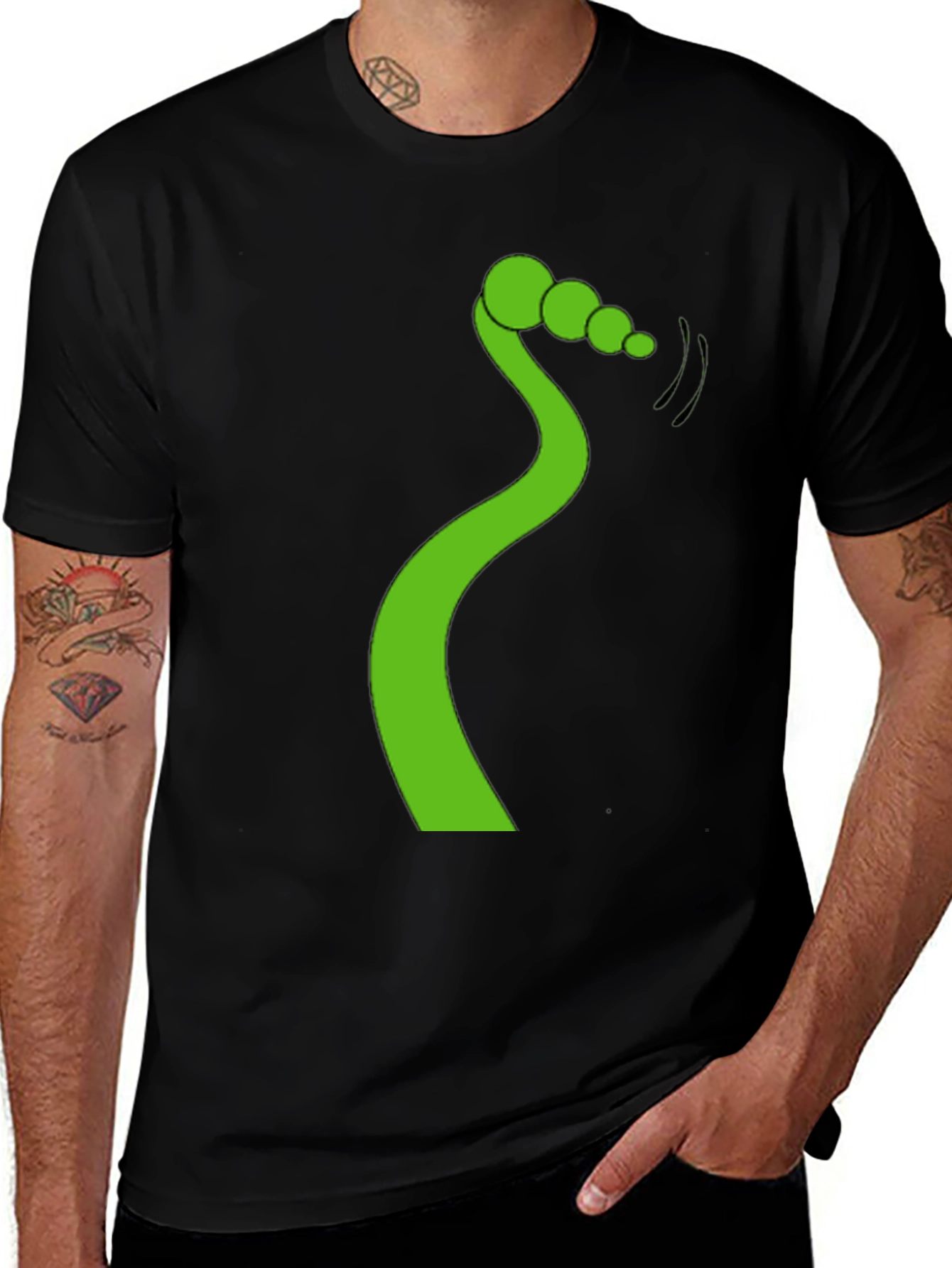 Variant 20 of Cool Black T-Shirt with Green Alien Plant Design