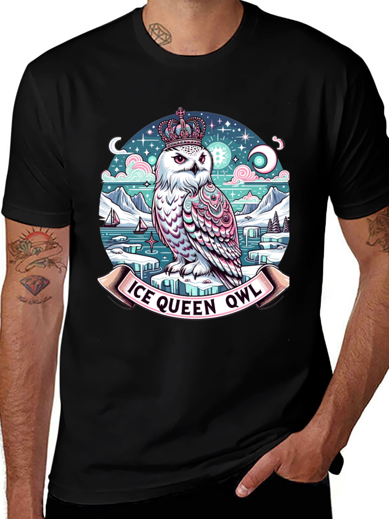 Ice Queen Owl Graphic Tee - Winter Scene T-Shirt