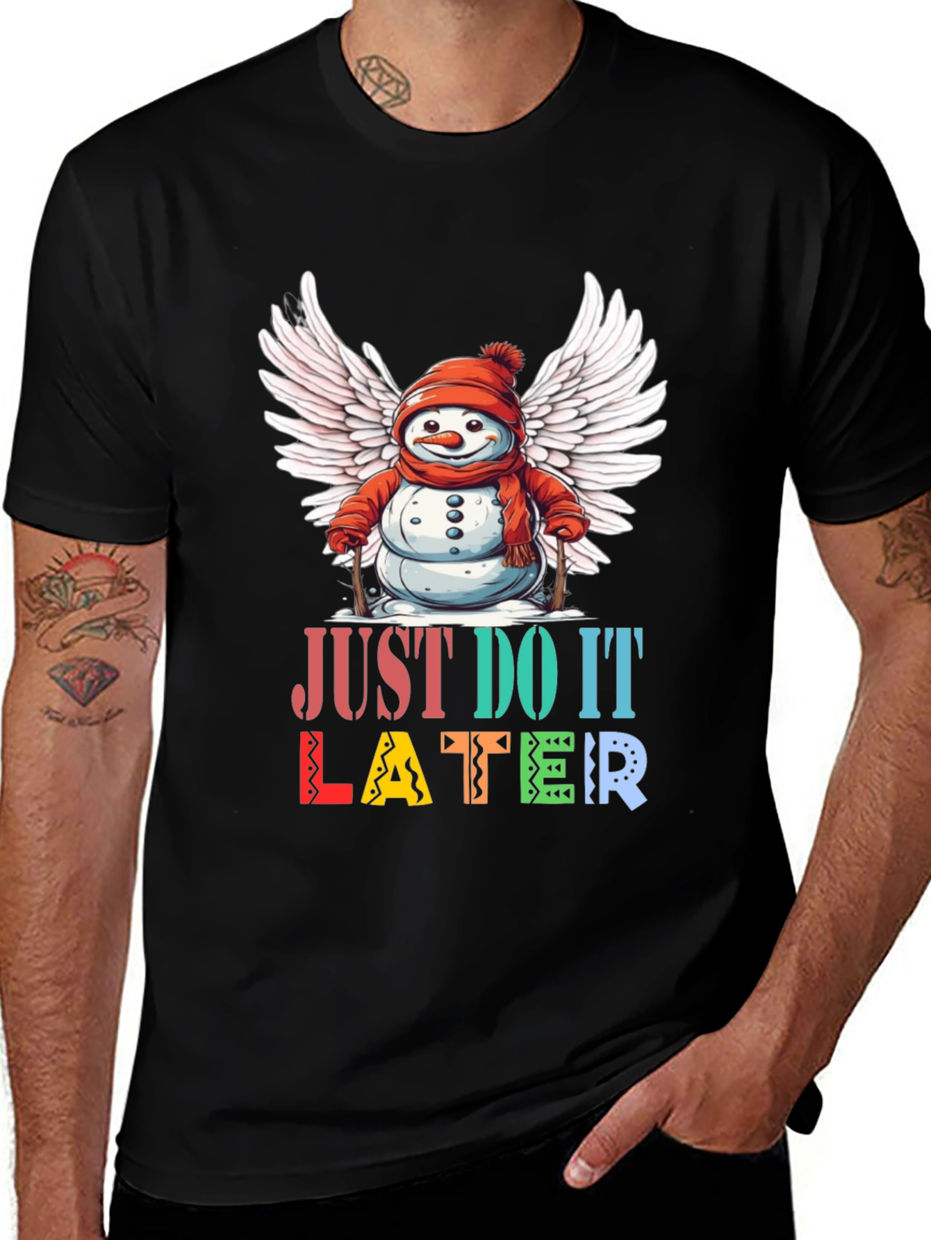 Variant 2 of Funny Snowman Angel Graphic T-Shirt - Just Do It Later