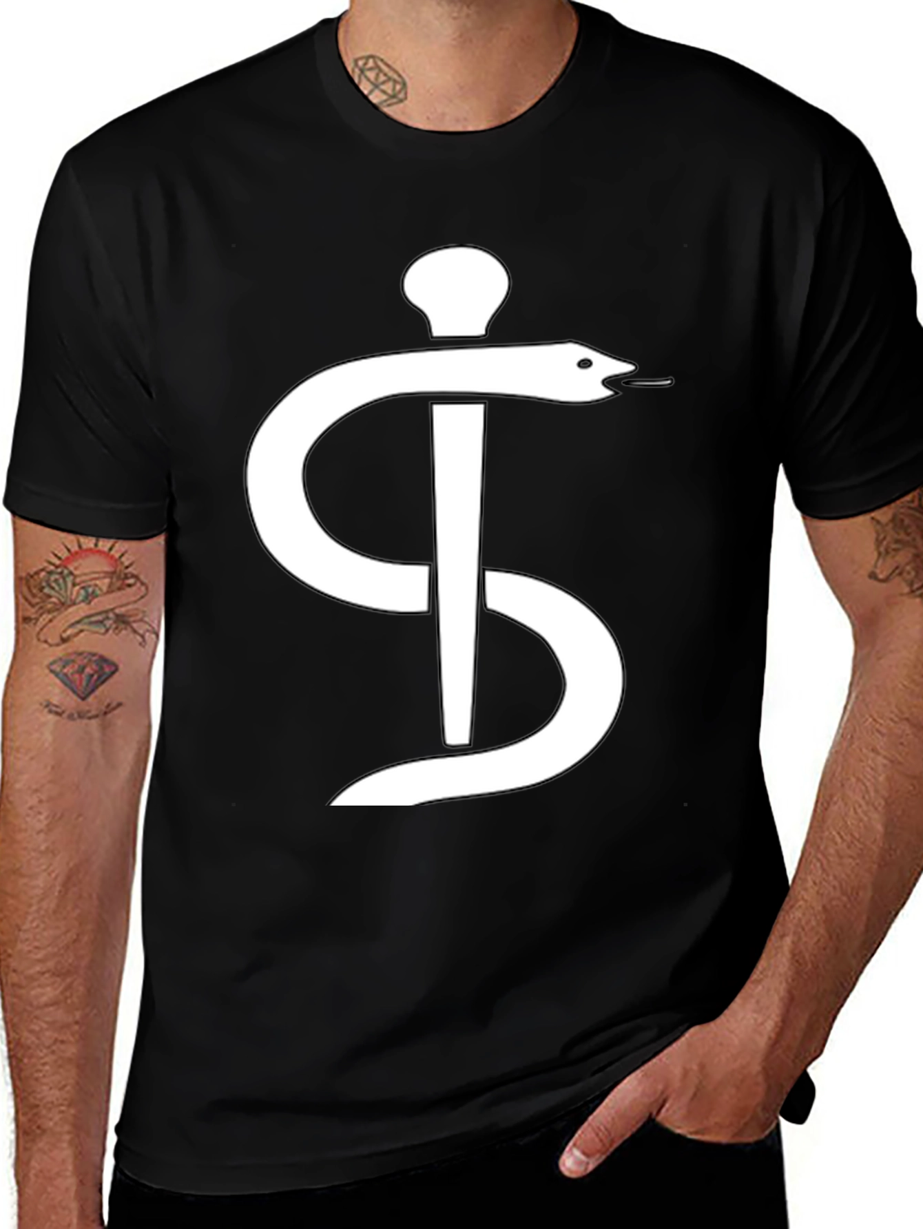 Aesculapius Snake Rod Black Graphic Tee