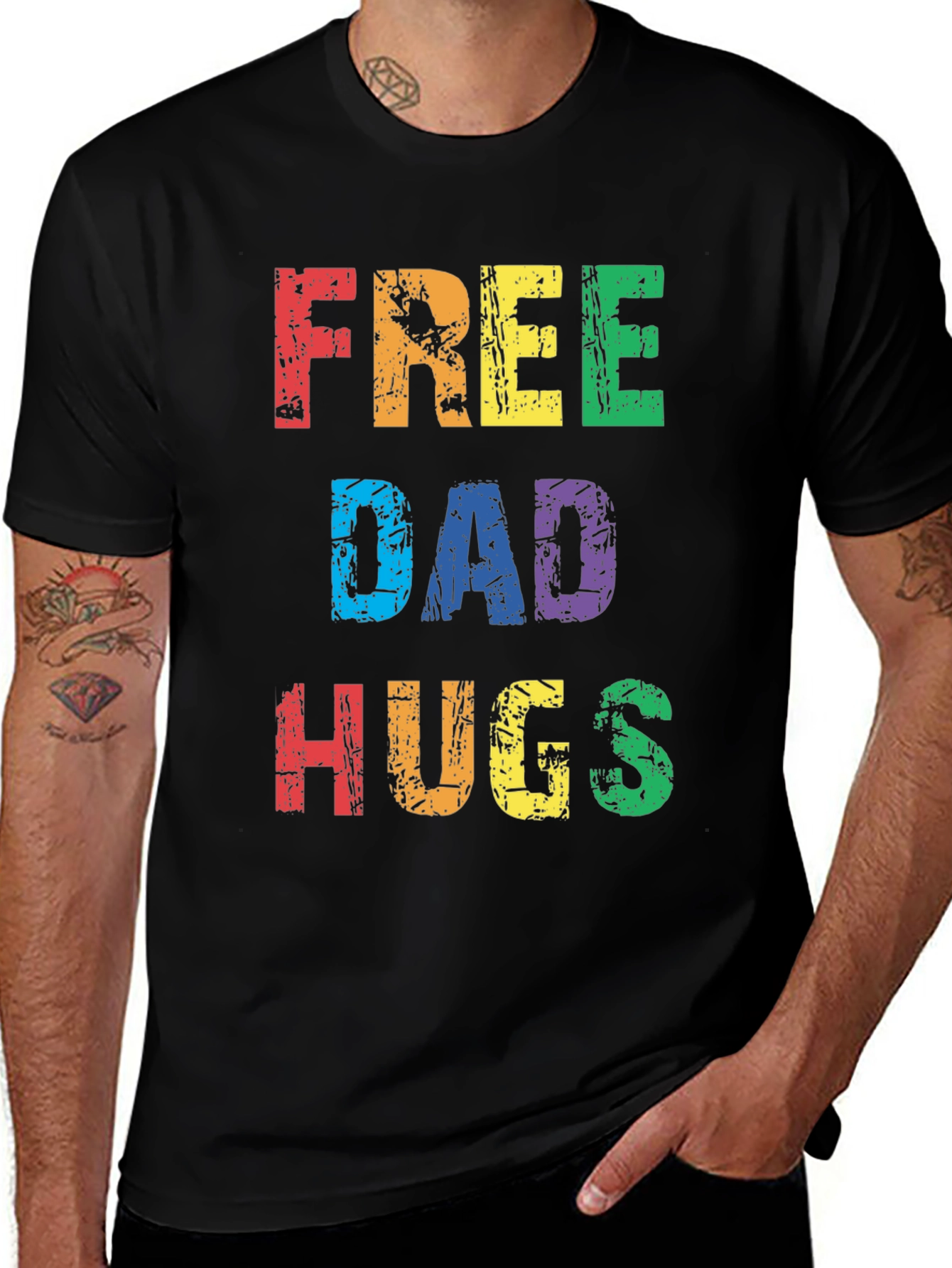 Free Dad Hugs Rainbow Graphic T-Shirt
