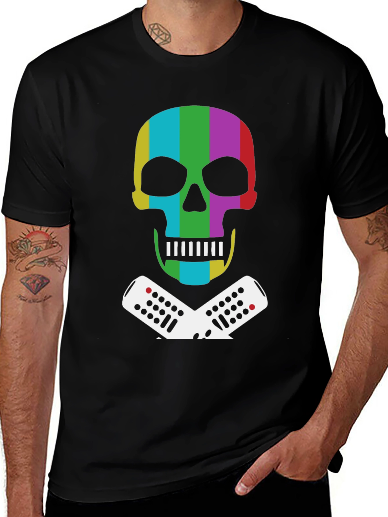 Variant 23 of Retro Skull & Remote Black T-Shirt