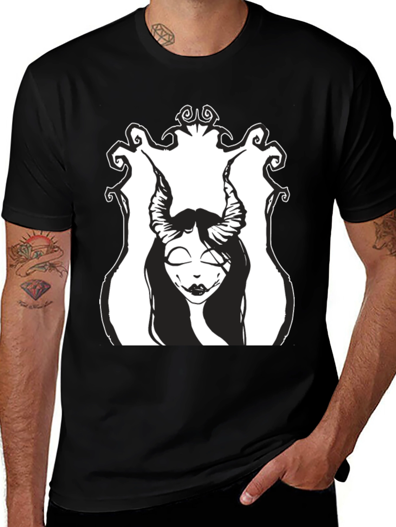 Black T-Shirt with Gothic Demon Girl Graphic