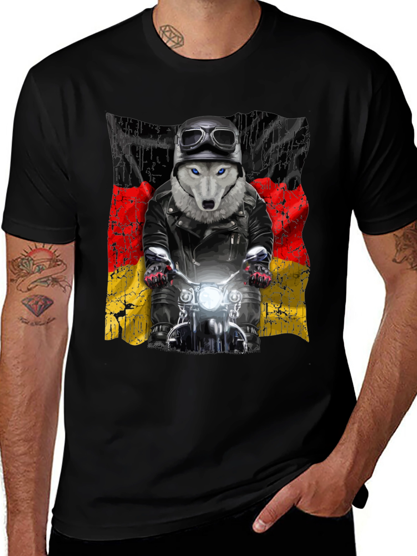 Variant 22 of Wolf Biker Germany Flag Graphic T-Shirt