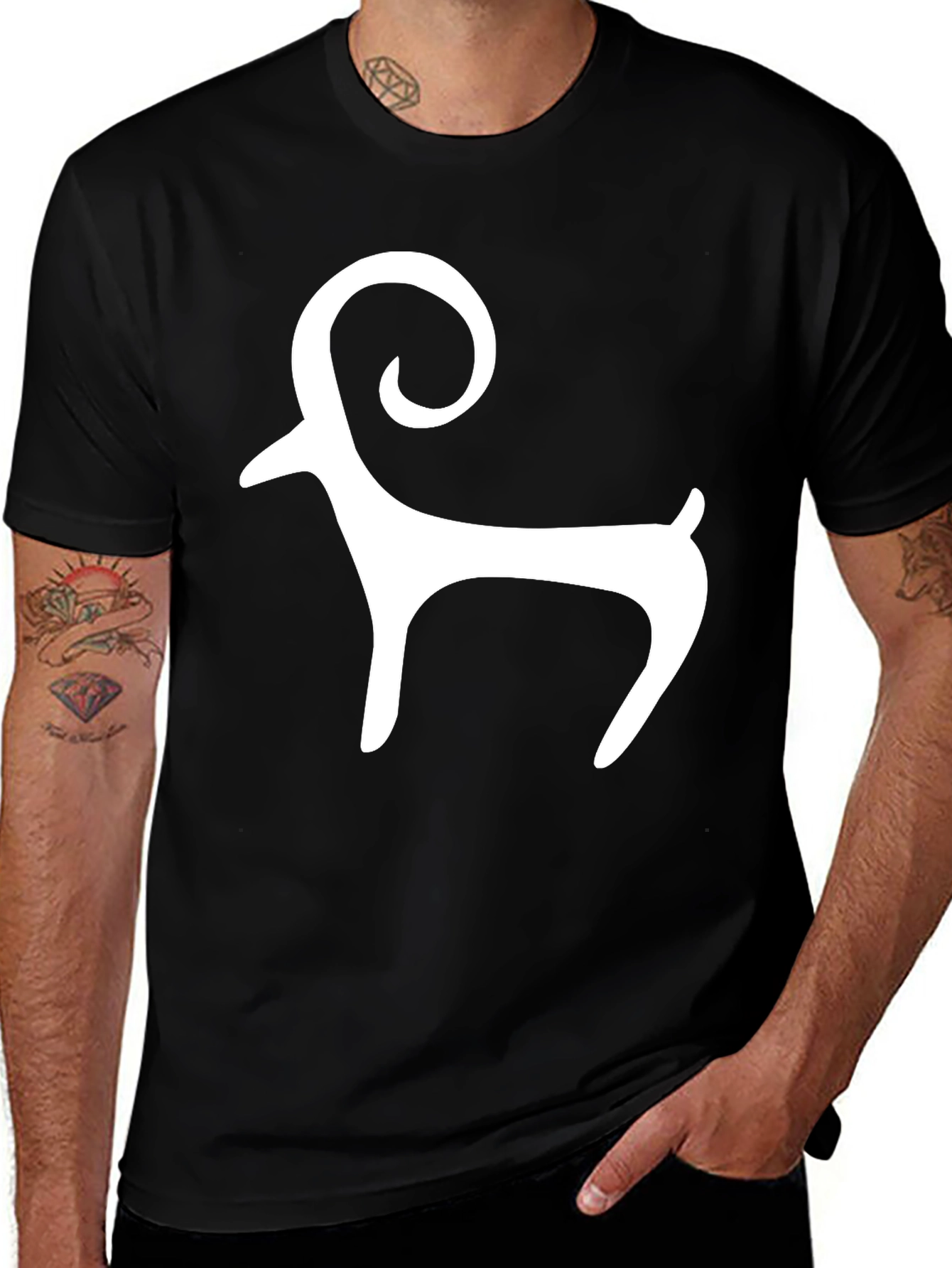 Variant 16 of Black Tee with White Ram Graphic