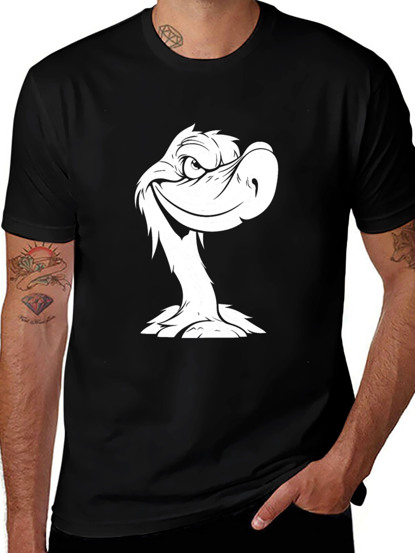 Variant 13 of Black T-Shirt with White Cartoon Duck Design